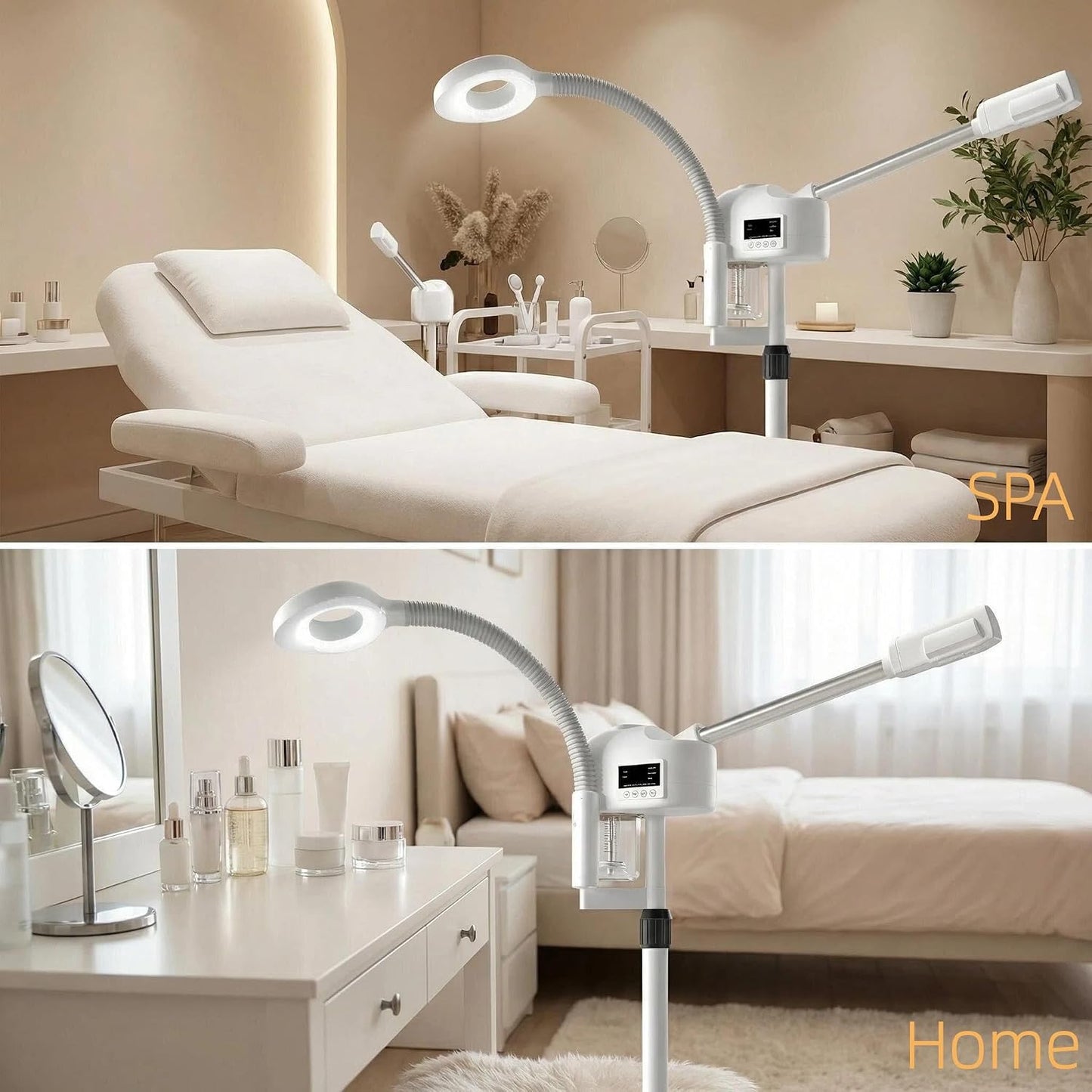 Facial Steamer Professional, Facial Steamer with Magnifying Lamp for Esthetician, 2 in 1 Ozone Steamer for Face, Face Steamer for Facial Deep Cleaning, White.