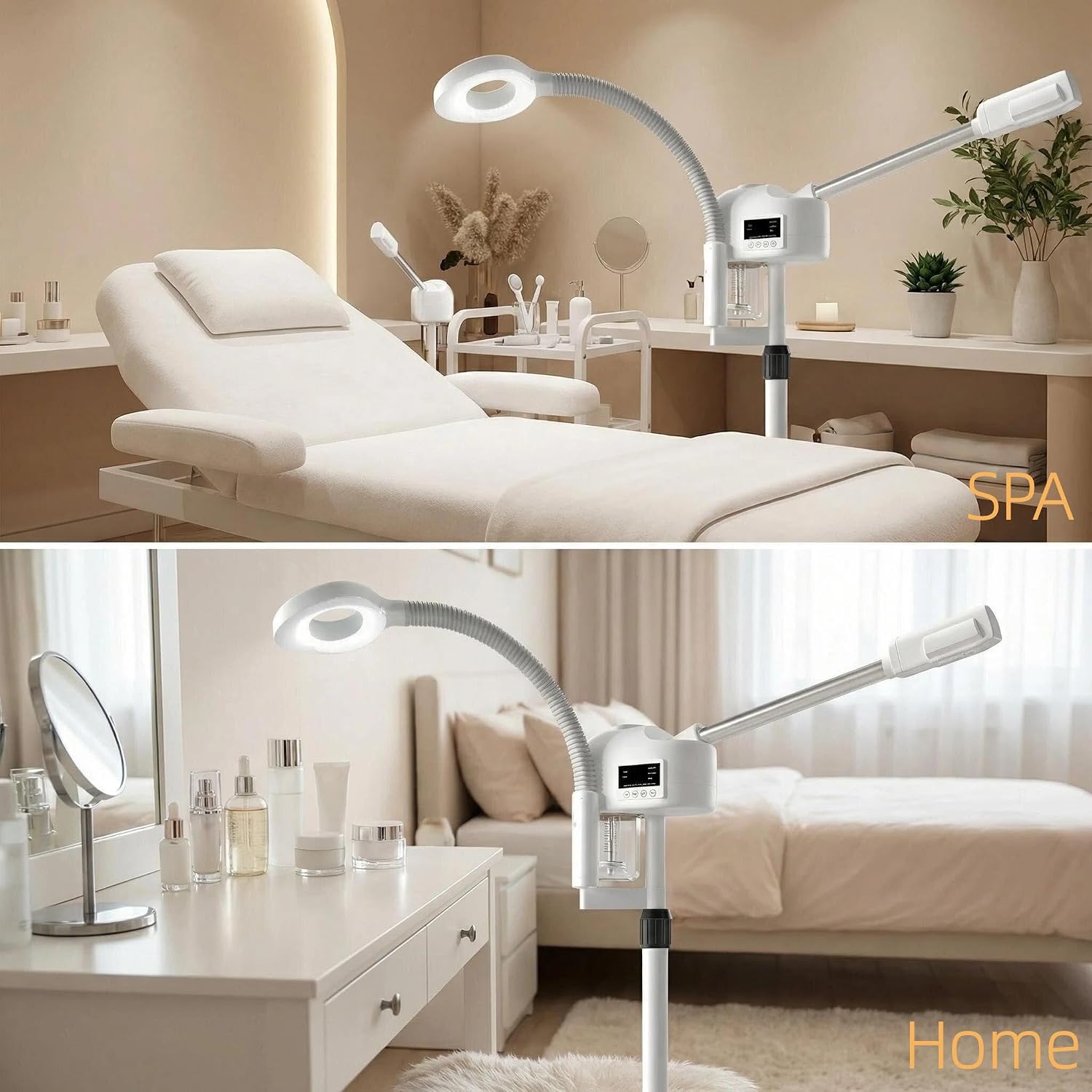 Facial Steamer Professional, Facial Steamer with Magnifying Lamp for Esthetician, 2 in 1 Ozone Steamer for Face, Face Steamer for Facial Deep Cleaning, White.