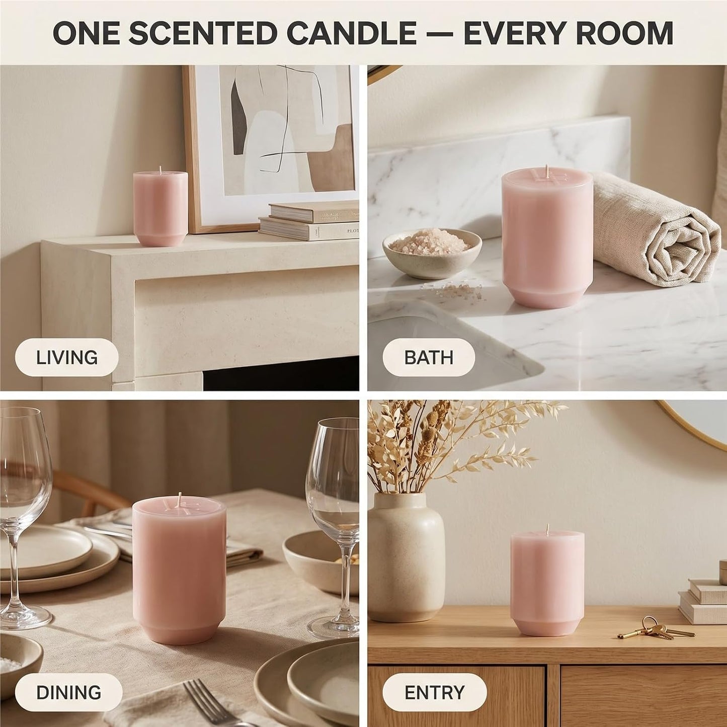Bougies la Française Scented Pillar Candle, Peony Pink with Rose, Red Fruits and Elderberry Blossom, Made in Tunisia, Approx. 45-Hour Burn Time, 2.76 x 3.74 Inches