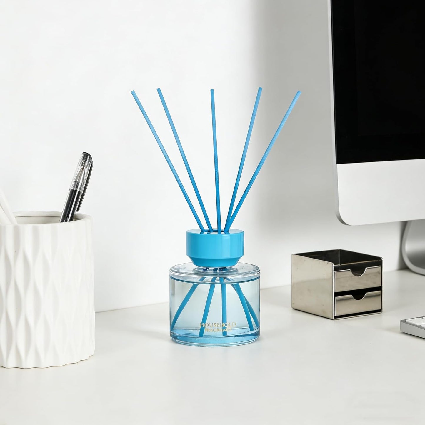 Reed Diffuser Set - 3.38 fl oz (100ml) Vanilla Oil Diffusers | 5 Premium Reed Sticks | Home Fragrance Oil for Bathroom, Bedroom & Living Room | Aromatherapy Diffuser | Shelf Decor