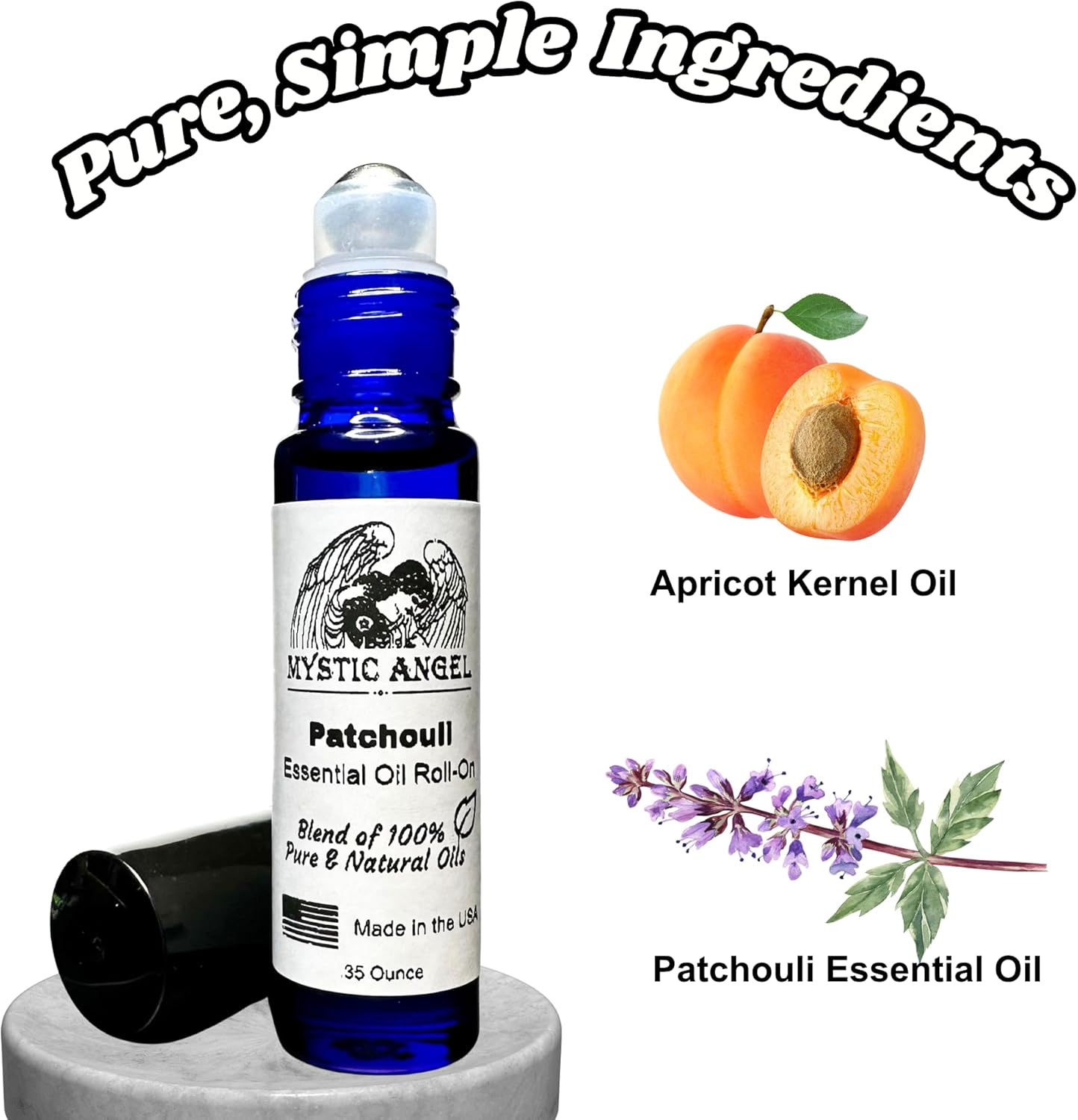 Mystic Angel Patchouli Essential Oil Roll-On - Therapeutic Blend of Pure Essential Oils Aromatherapy for Body & Soul Safe for All Skin Types, Made in the USA, .35 Oz.