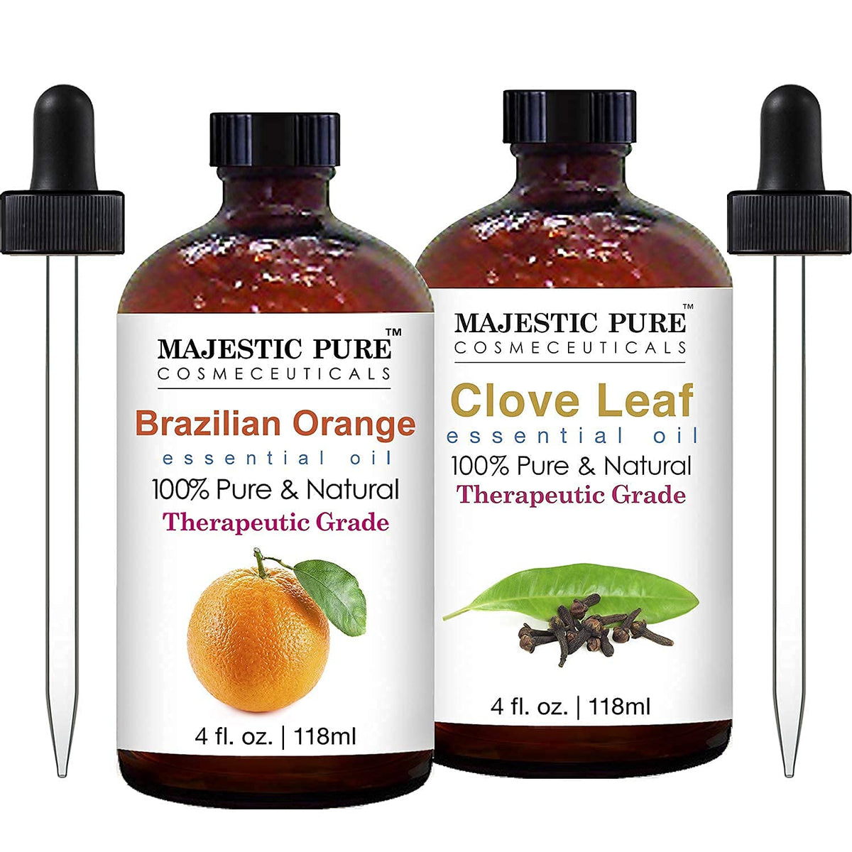 Majestic Pure Brazilian Orange Essential Oil with Clove Leaf Essential Oil - 100% Pure and Natural