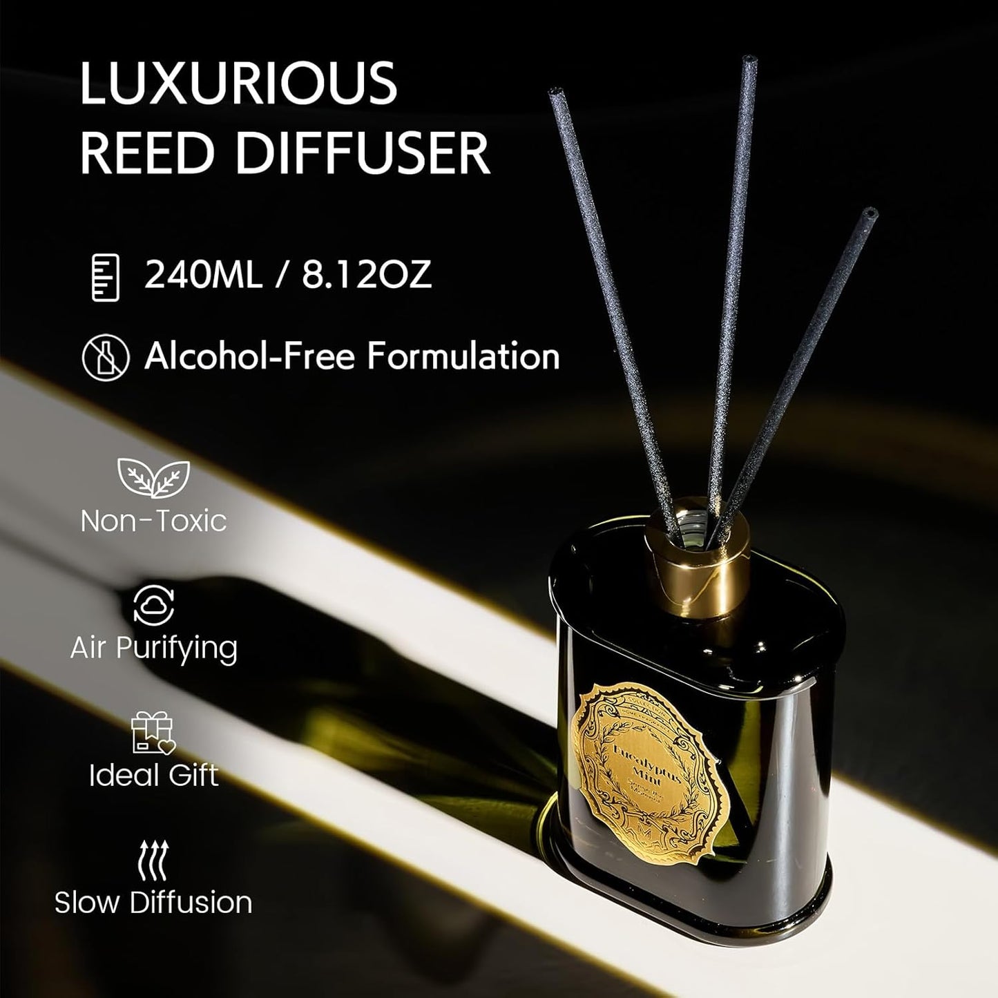 M&SENSE 8.4 oz Large Reed Diffuser for Home | Eucalyptus Mint Scent Oil Diffuser with Sticks | Bedroom Bathroom Living Room Decor