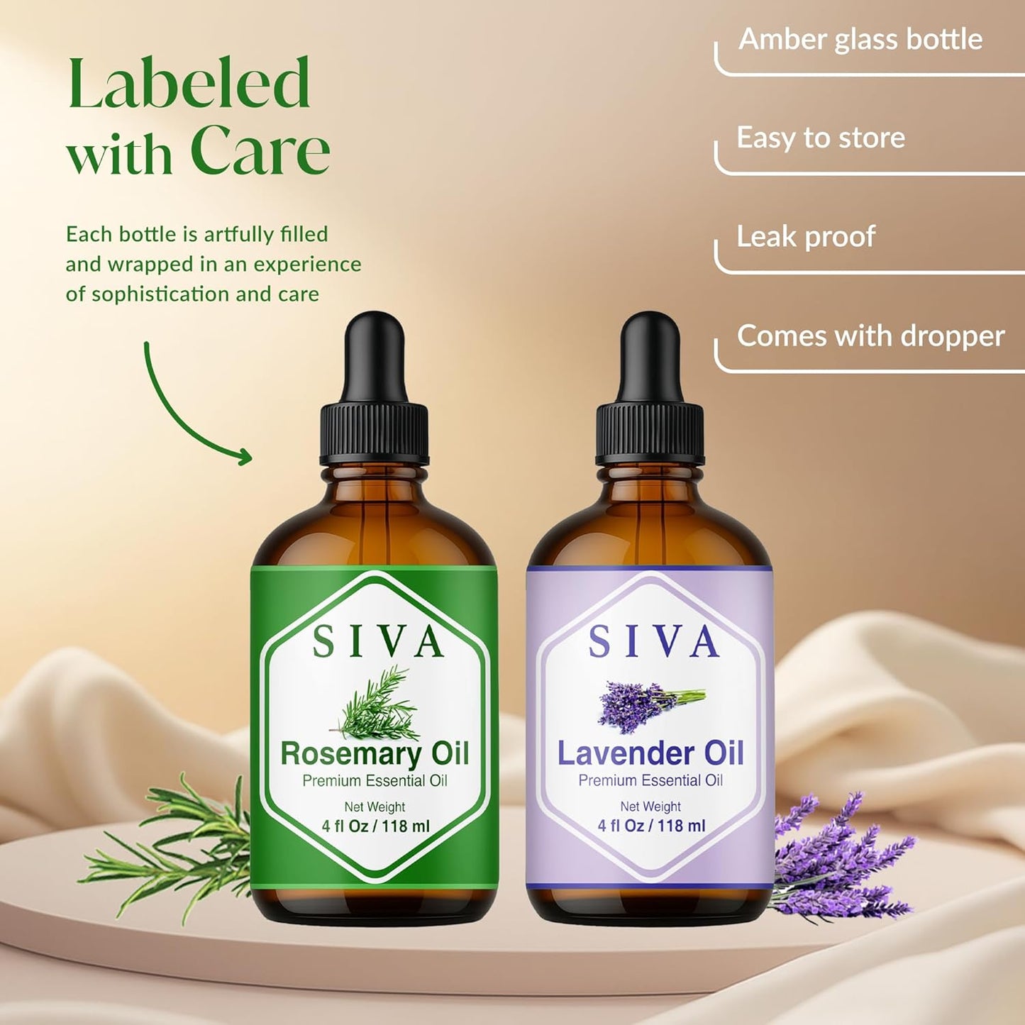 Siva Rosemary and Lavender Essential Oil 4oz Bundle Super Saver Combo – Premium Grade Value Set for Aromatherapy, Skincare and Haircare