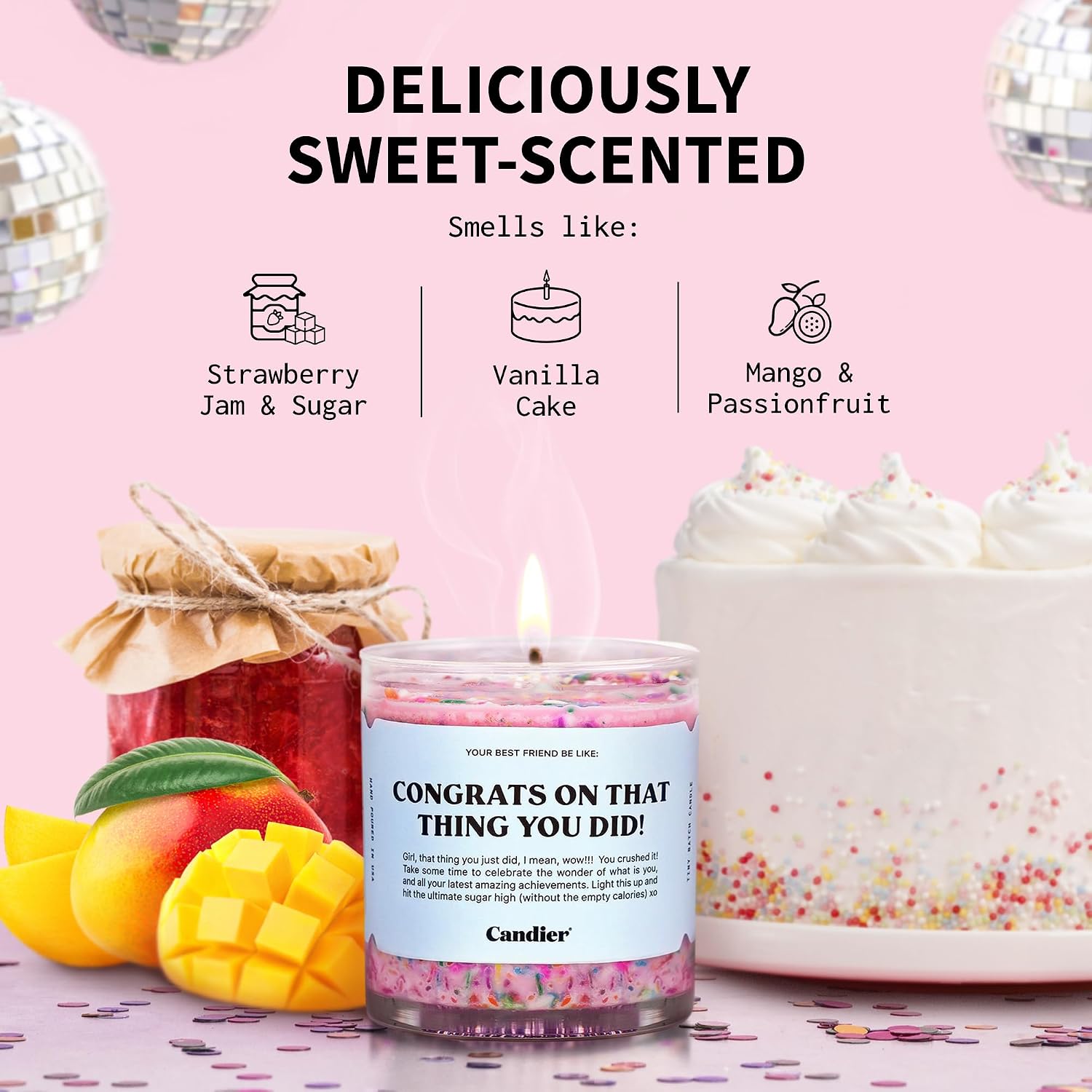 Congrats Scented Candle, Natural Soy Candle with Strawberry Jam & Vanilla Cake Notes, Aromatherapy for Relaxation, Unique Candles Gifts for Women, 60-Hour Burn Time - Candier by Ryan Porter