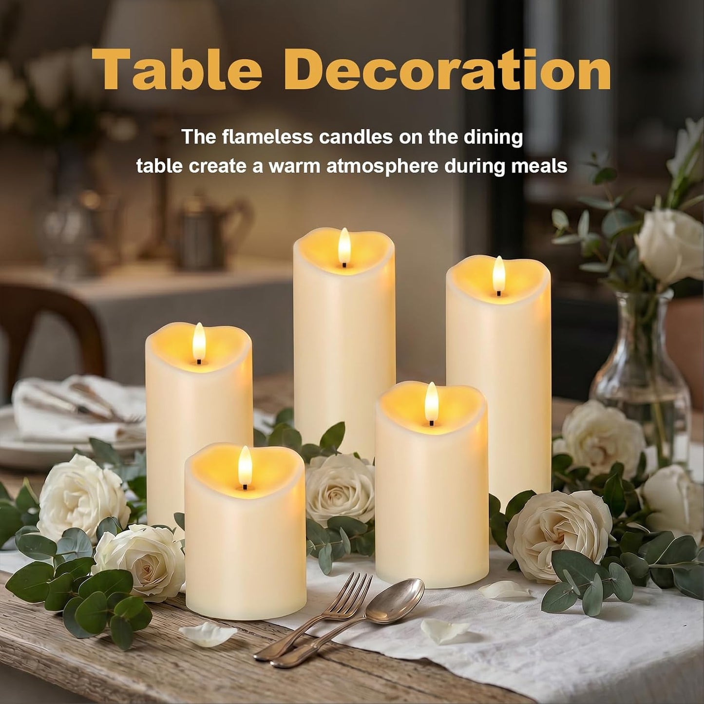 Amagic IP65 Waterproof Outdoor Flameless Candles with Remote, LED Candles Battery Operated with Timer, Flickering Fake Pillar Candle for Outside Patio Yard Decor, Dark Ivory, D3 X H4 5" 6" 8" 8"