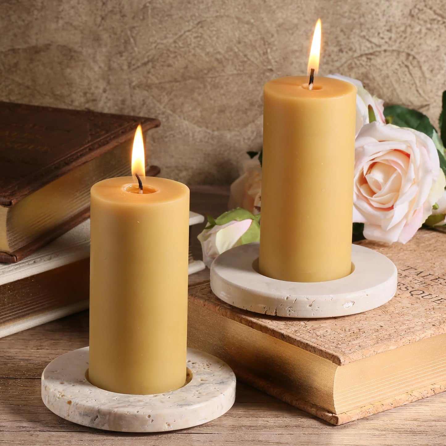 Beeswax Pillar Candles 2 Pack Natural Beeswax Pillar Candles,100% Pure Beeswax Candles- Long Burning,Organic Bees Wax Candles for Home,Church,Parties. (2 Packs)