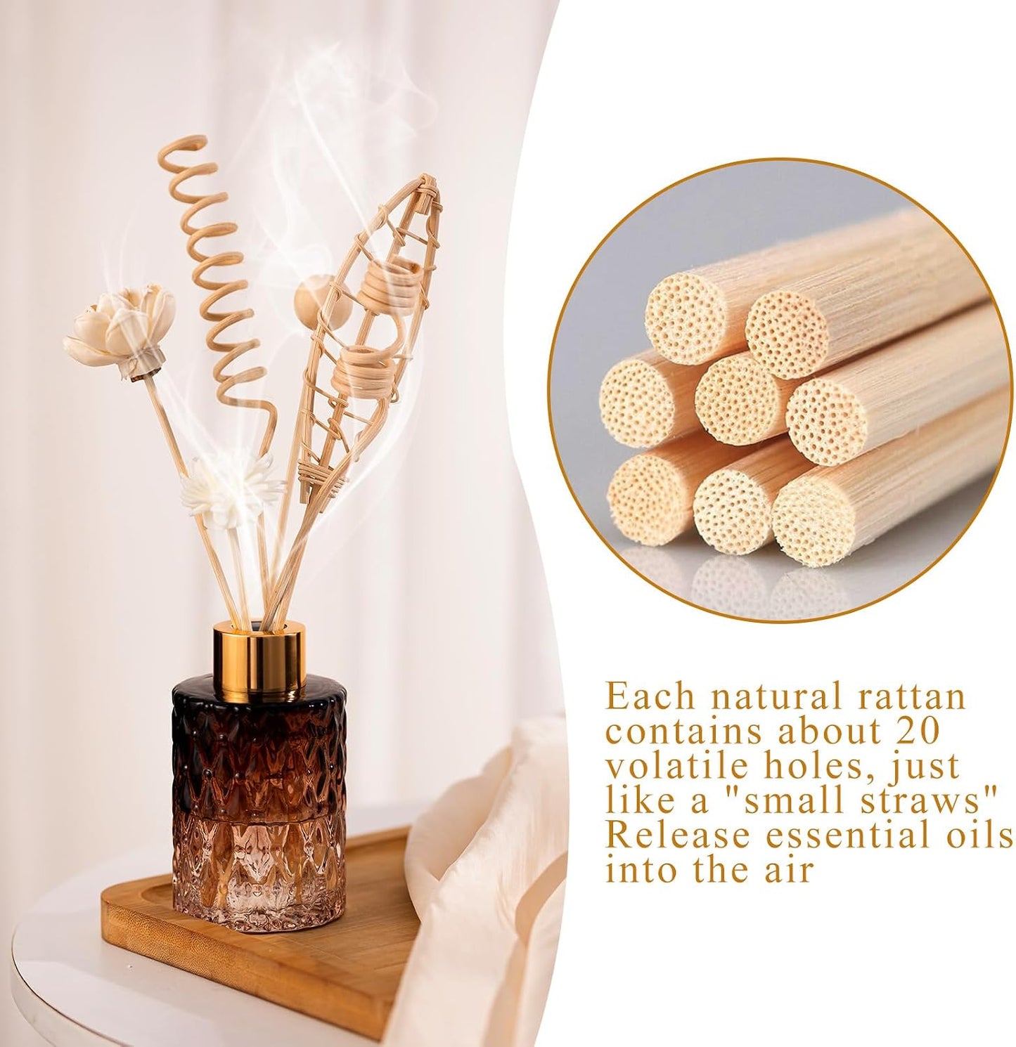 HFKPJRT 23Pcs Rattan Reed Diffuser Sticks Set, 10 Inch Natural Flower Reed Fragrance Diffuser, Unscented, for Home Office Decor
