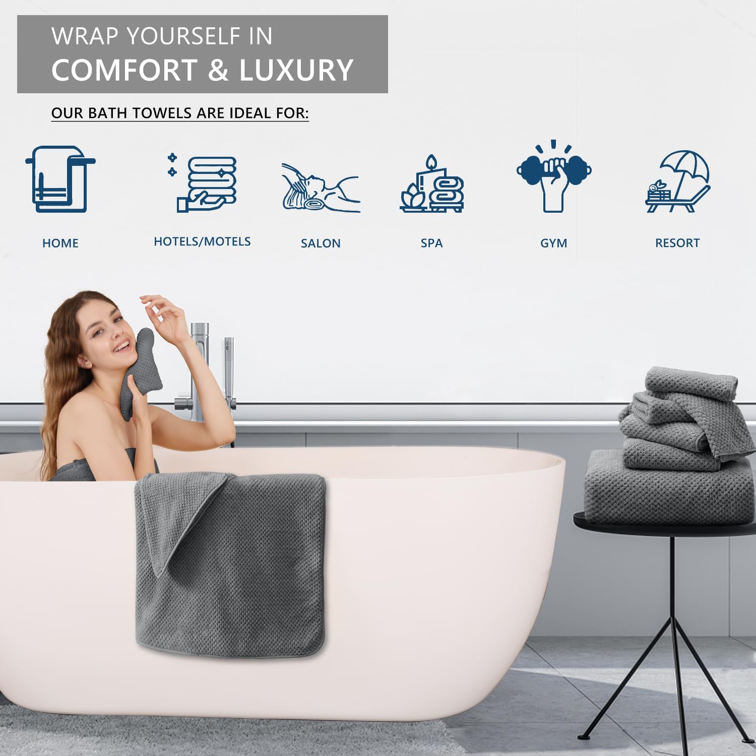 Extra Large Bath Towel Set of 4 (35"x70"),Oversized Bath Sheet Super Soft Highly Absorbent Jumbo Bathroom Towel Set Microfibers Quick Dry Shower Towel for Hotel,Bathroom,Guest,Spa,Gym (Dark Gray)