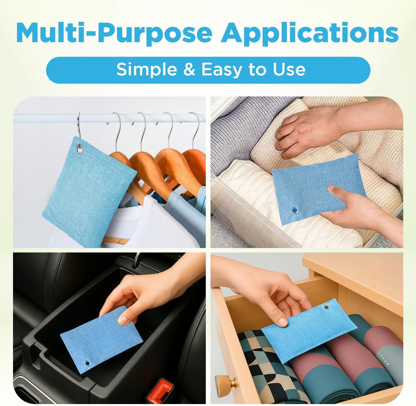 Closet & Dresser Odor Eliminator - Activated Charcoal Odor Absorber for Small Spaces, Air Fresheners for Home, Natural, Non-Toxic Air Freshener for Closet & Drawers - 4 Pack