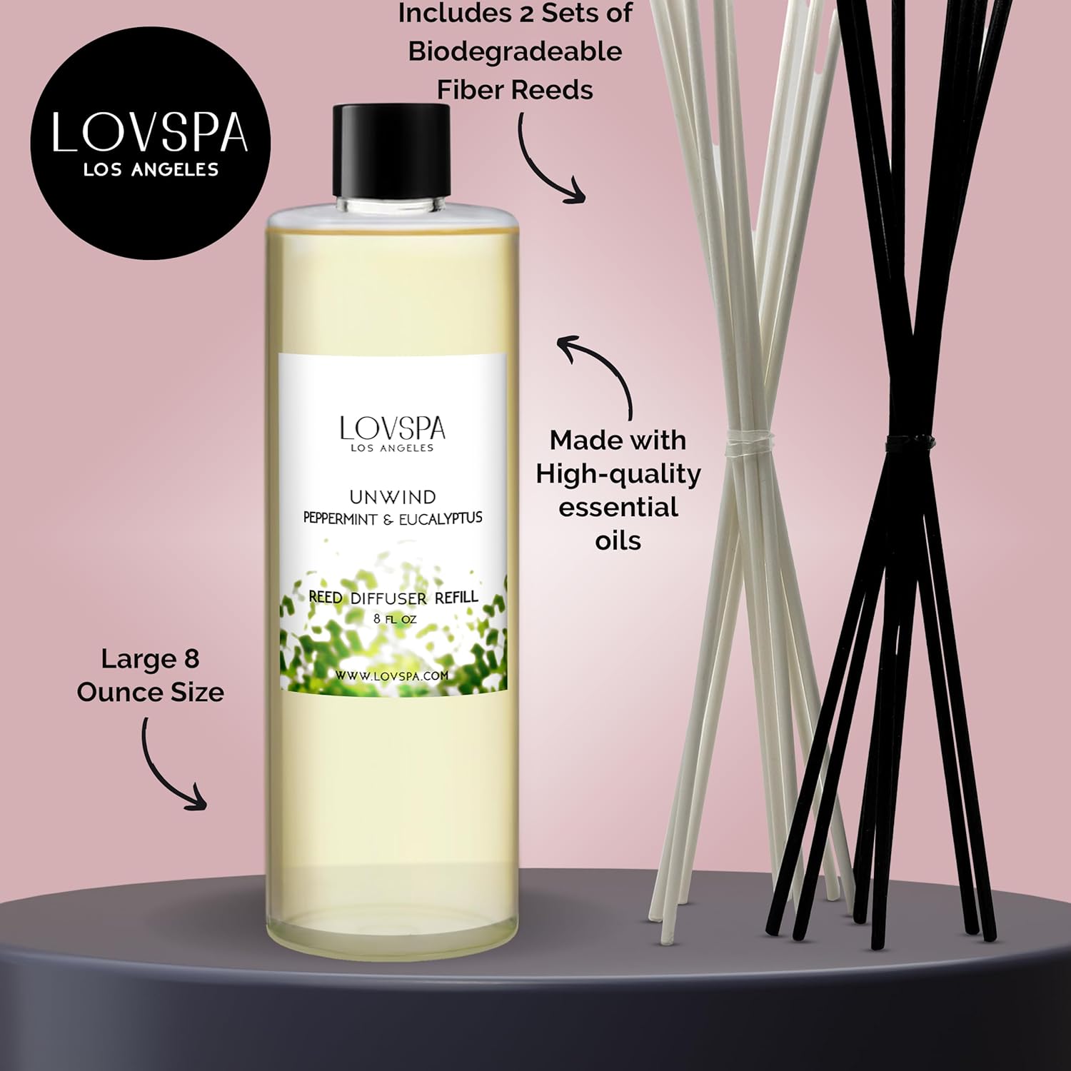 Unwind Eucalyptus & Mint Diffuser Oil - Essential Oils for Diffuser Refill & Air Freshener Room Spray - Long-Lasting & Natural Home Fragrance, Scented Oil for Diffusers, USA Made, 8 oz
