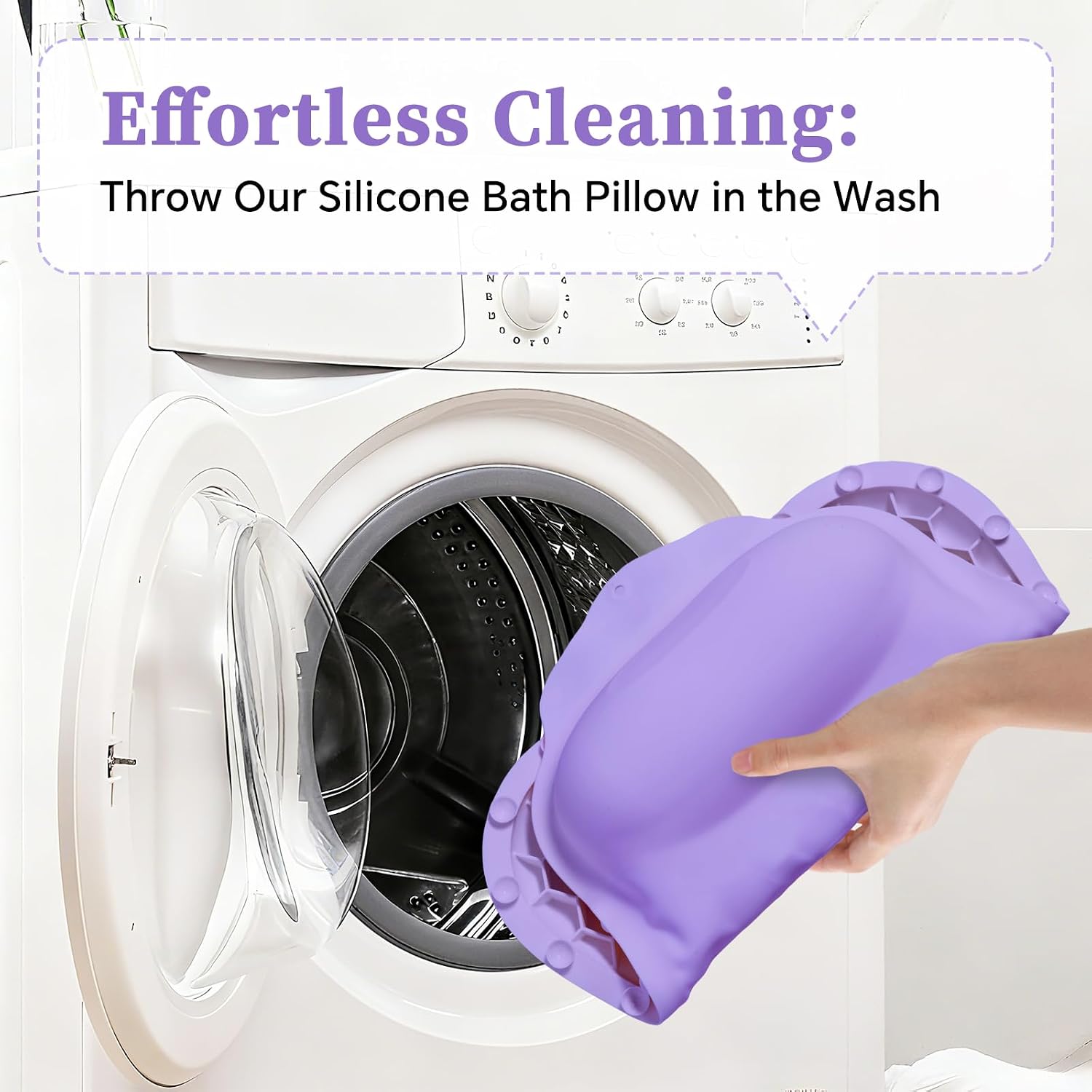 Luxury Silicone Bath Pillow for Tub, New Cloud-Soft 4D Air-Cushion Bathtub Pillow for Head and Neck & Back Support, Strong Suction Cups, Waterproof Quick-Dry Bathtub Headrest (Purple)