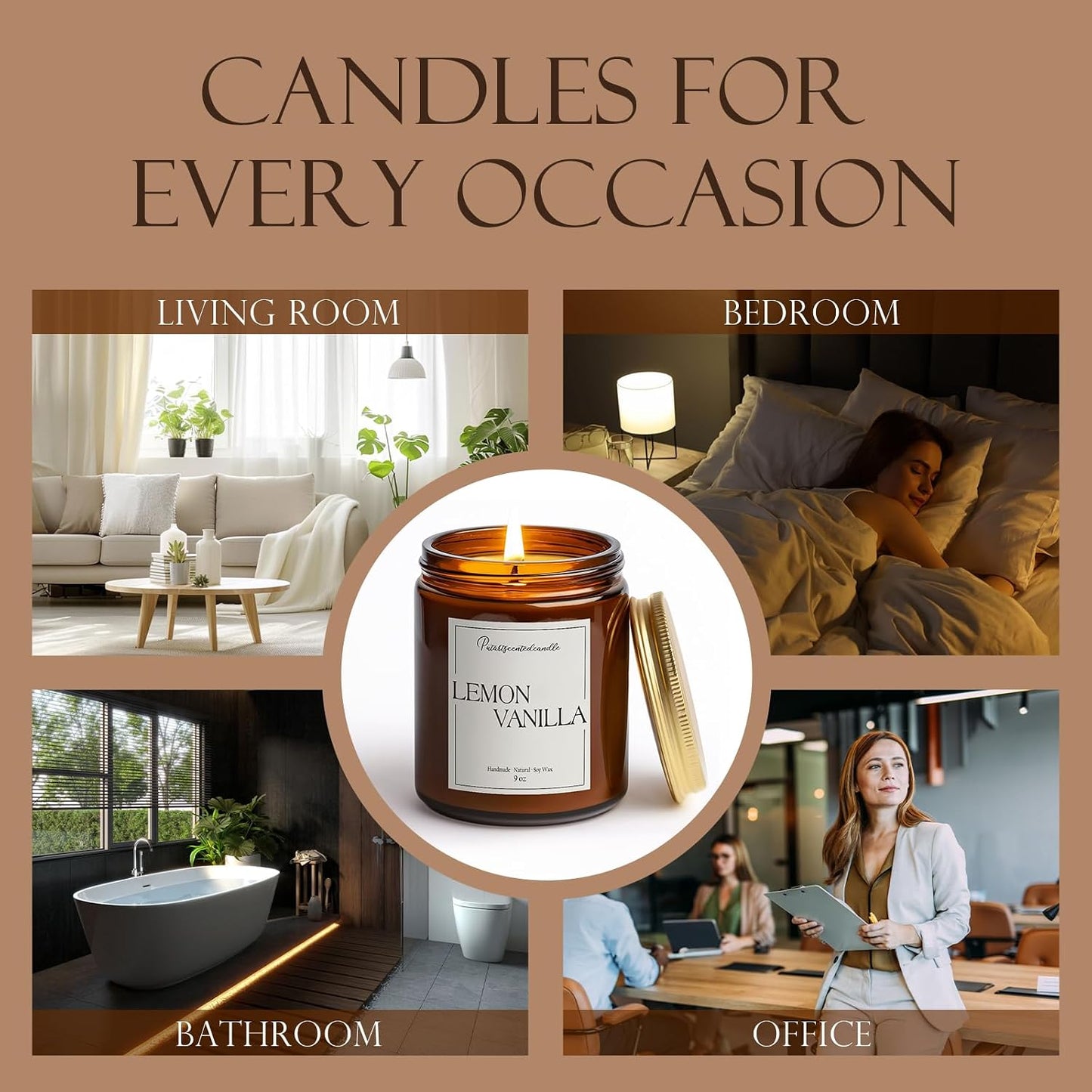 Lemon Vanilla Scented Candle for Home, Natural Soy Wax Aromatherapy Non Toxic Candle Gifts for Women & Men, Handmade Highly Scented & Long Lasting Jar Candle for Stress Relief (9oz)