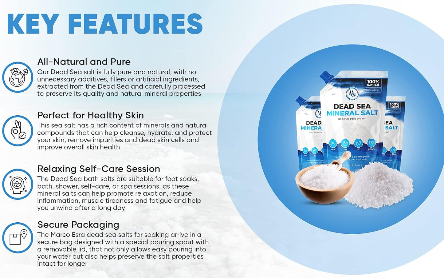 Dead Sea Salt for Bath & Foot Soak – Magnesium Bath Salt, Mineral Salt for Stress Relief & Skin Care – More Minerals Than Epsom Salt – Pure Unscented Fine Grain Bath Salts for Men & Women