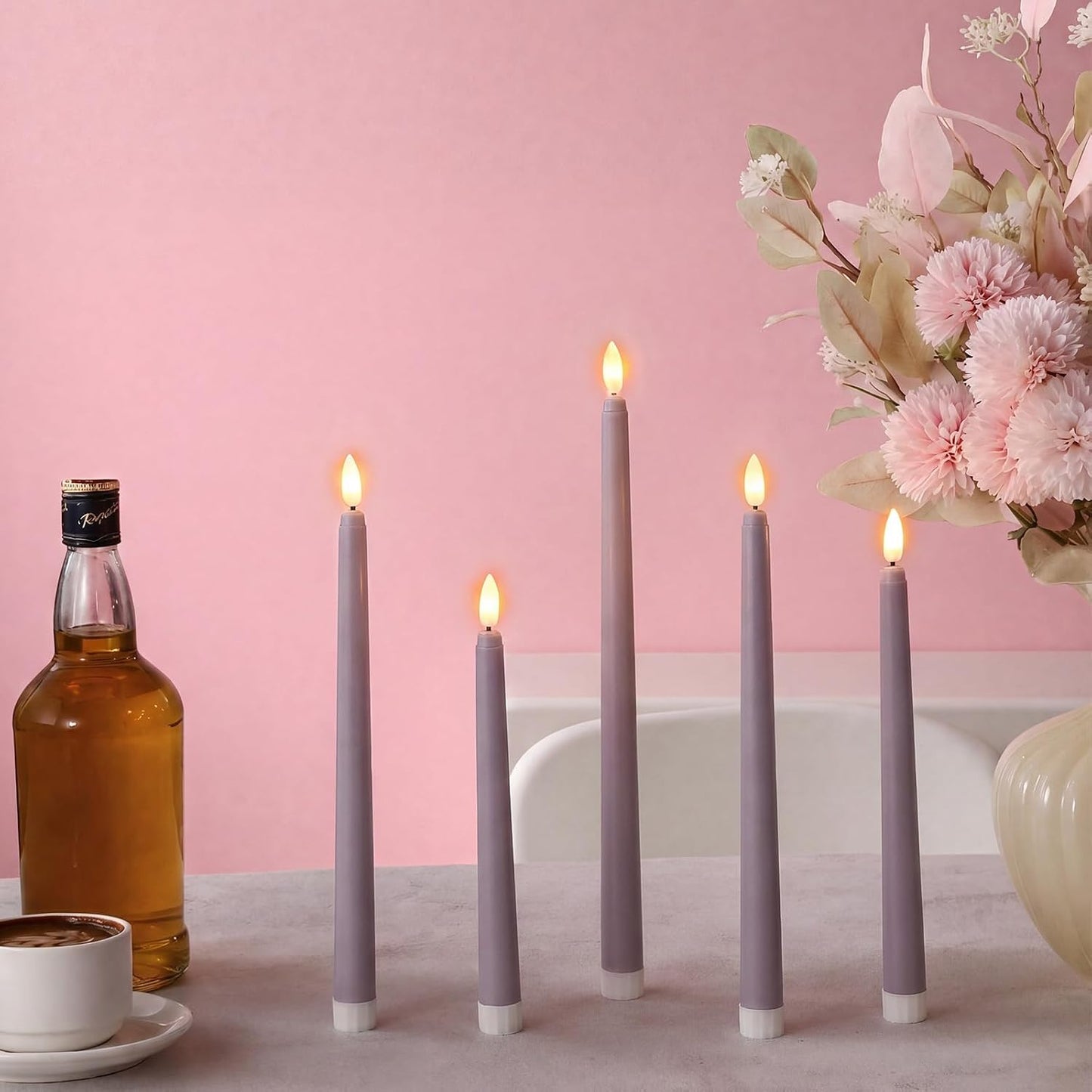 Rossesay 24 Pcs Flameless LED Taper Candles Battery Operated Candle 8.5", 9.65", 10.8", 12.8" Flameless Candlesticks Flickering for Christmas Church Wedding Indoor Decoration(Classic, Purple)