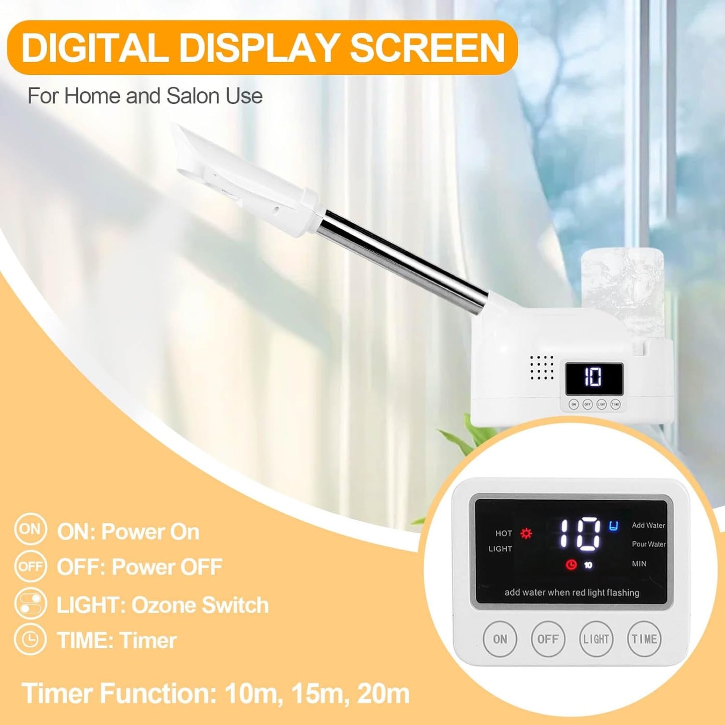Professional Facial Steamer, Hot Mist Spray, Timer Function for Deep Hydration, Height Adjustable Face Steamer on Wheels and Rotatable Nozzle for Salon Spa Home Use