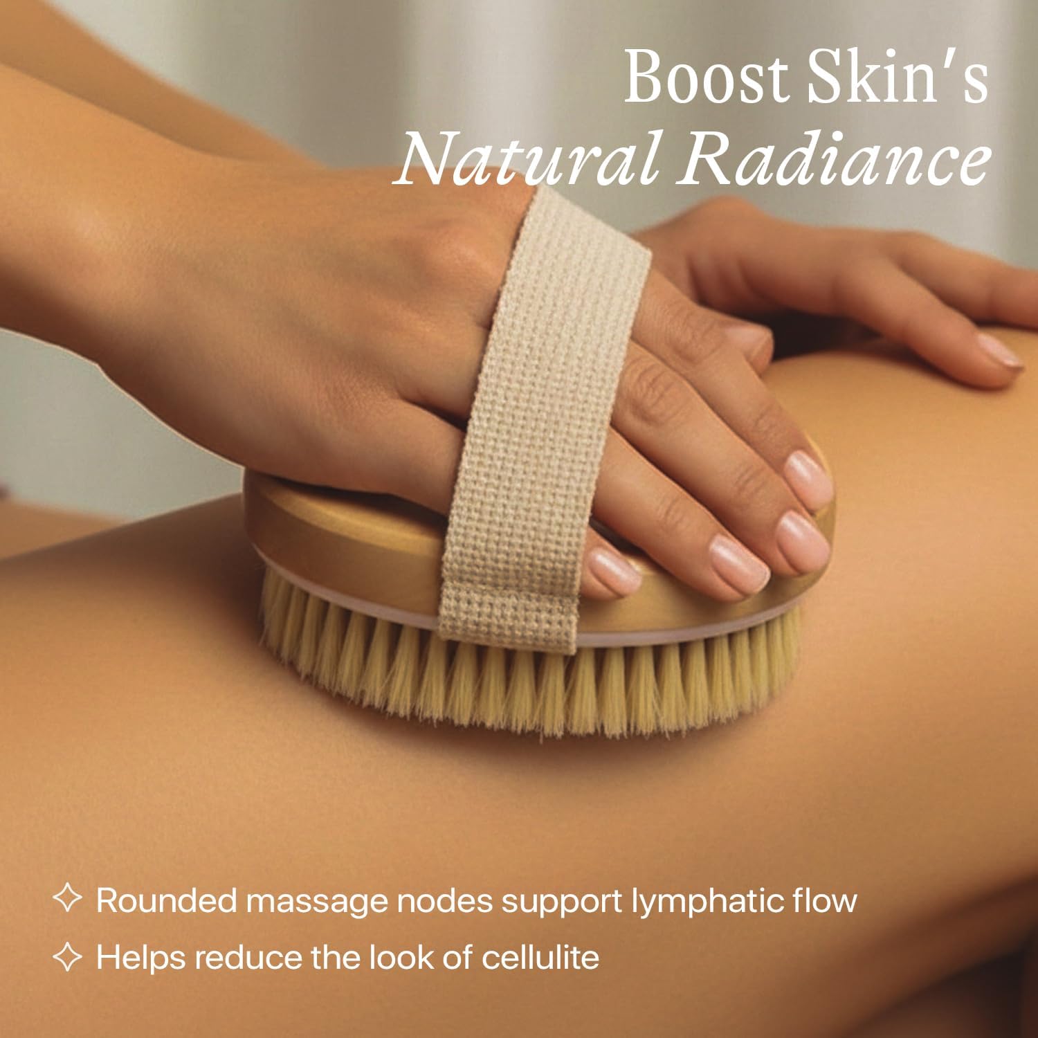 Dry Brushing Body Brush for Lymphatic Drainage & Cellulite - Natural Brustles for Wet and Dry Brushing, Body Exfoliating Brush with Massage Nodes for Soft & Smooth Skin