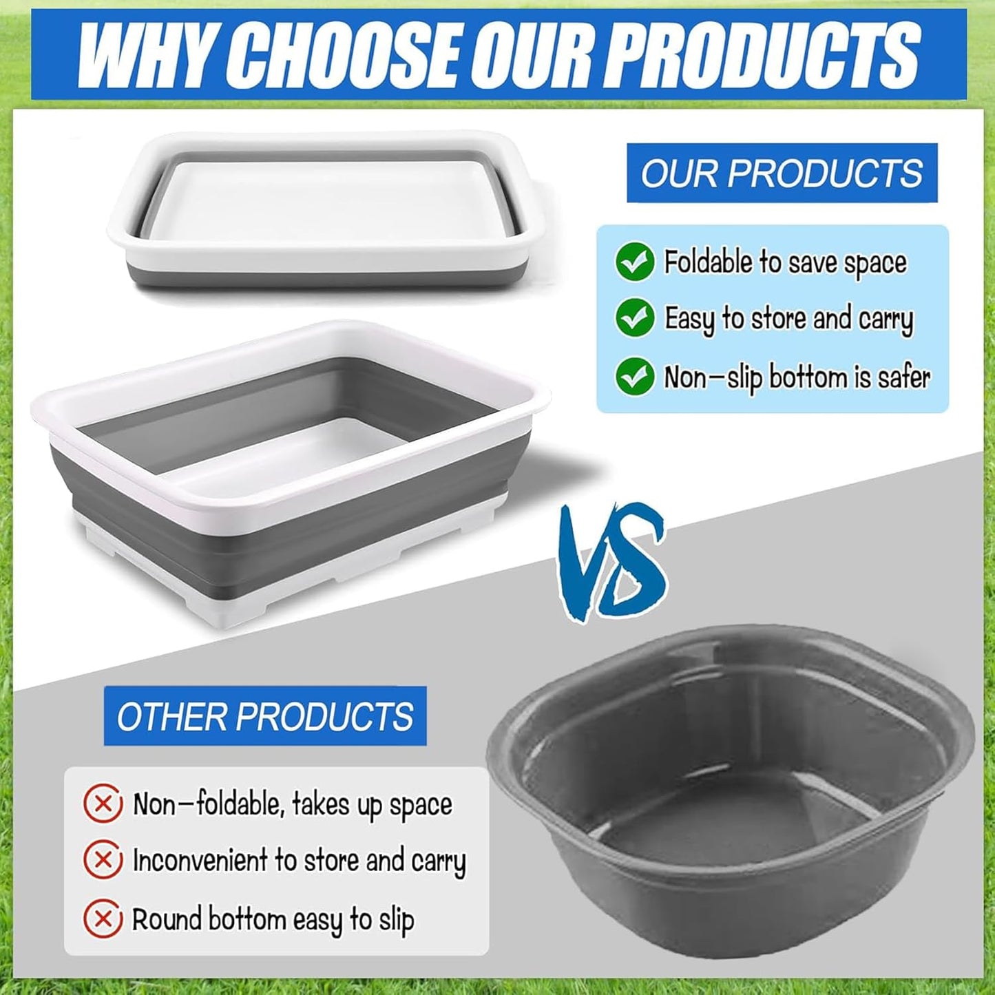 Pool Foot Bath Tray for Swimming Pool, Non- Slip Collapsible Foot Bath for Pool, Portable Foot Tub for Pool for Above Ground Pool Accessories, Rinse Feet Keep Pool Clean (Grey + White)