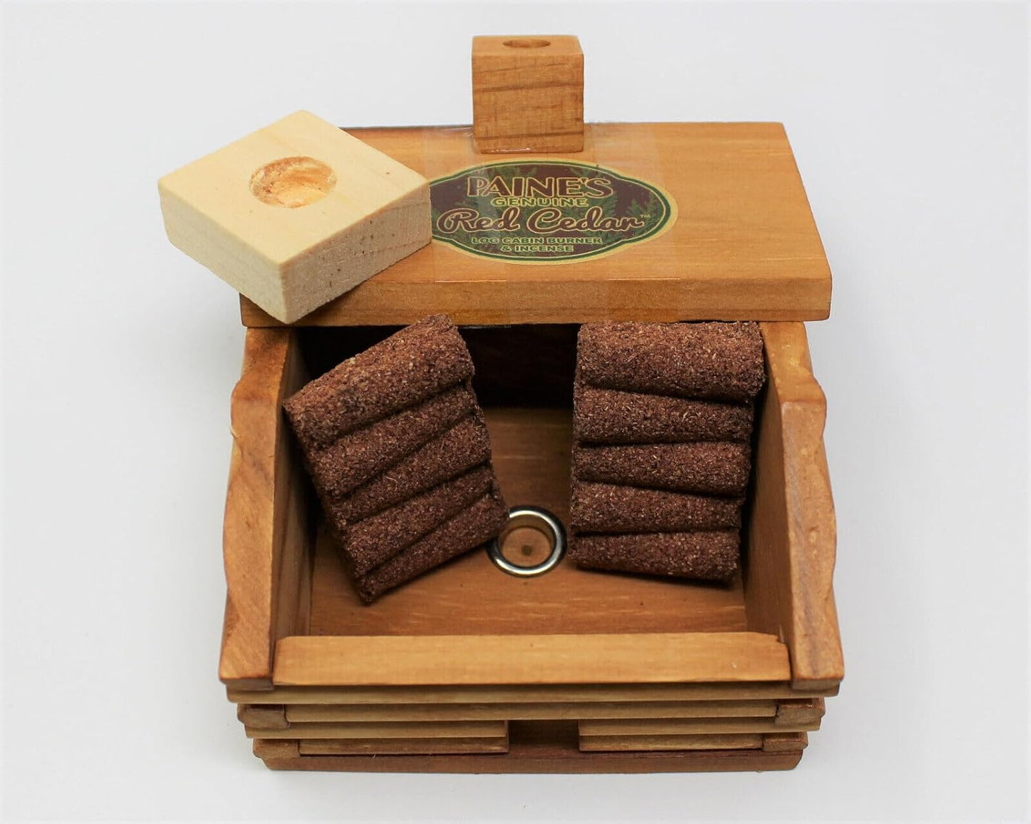Gift Set Large Log Cabin Red Cedar Incense Burner with 10 Incense Cones Plus 25 Balsam fir Cones and 25 Crackling Firewood Cones USA Made