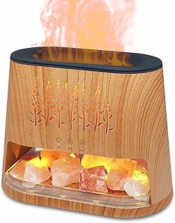 Fireplace Flame Diffuser & Himalayan Salt Lamp, 8 Colors Aromatherapy Diffuser Cool Mist Humidifier with Timer Auto Off Function for Home, Bedroom, Offie,Yoga