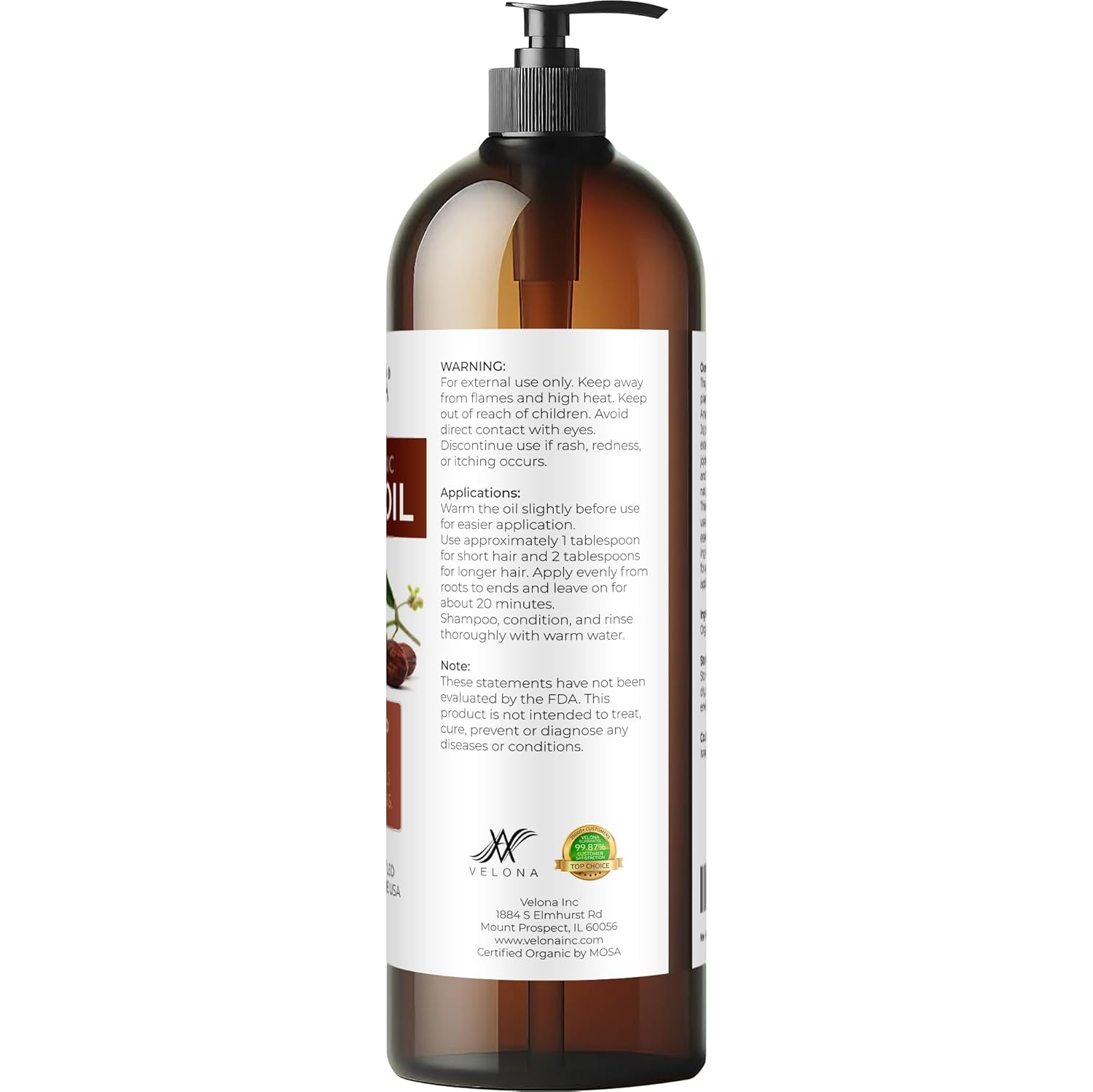 velona Jojoba Oil USDA Certified Organic - 32 fl oz (With Pump) | 100% Pure and Natural | Golden, Unrefined, Cold Pressed, Hexane Free | Moisturizing Face, Hair, Body, Skin Care