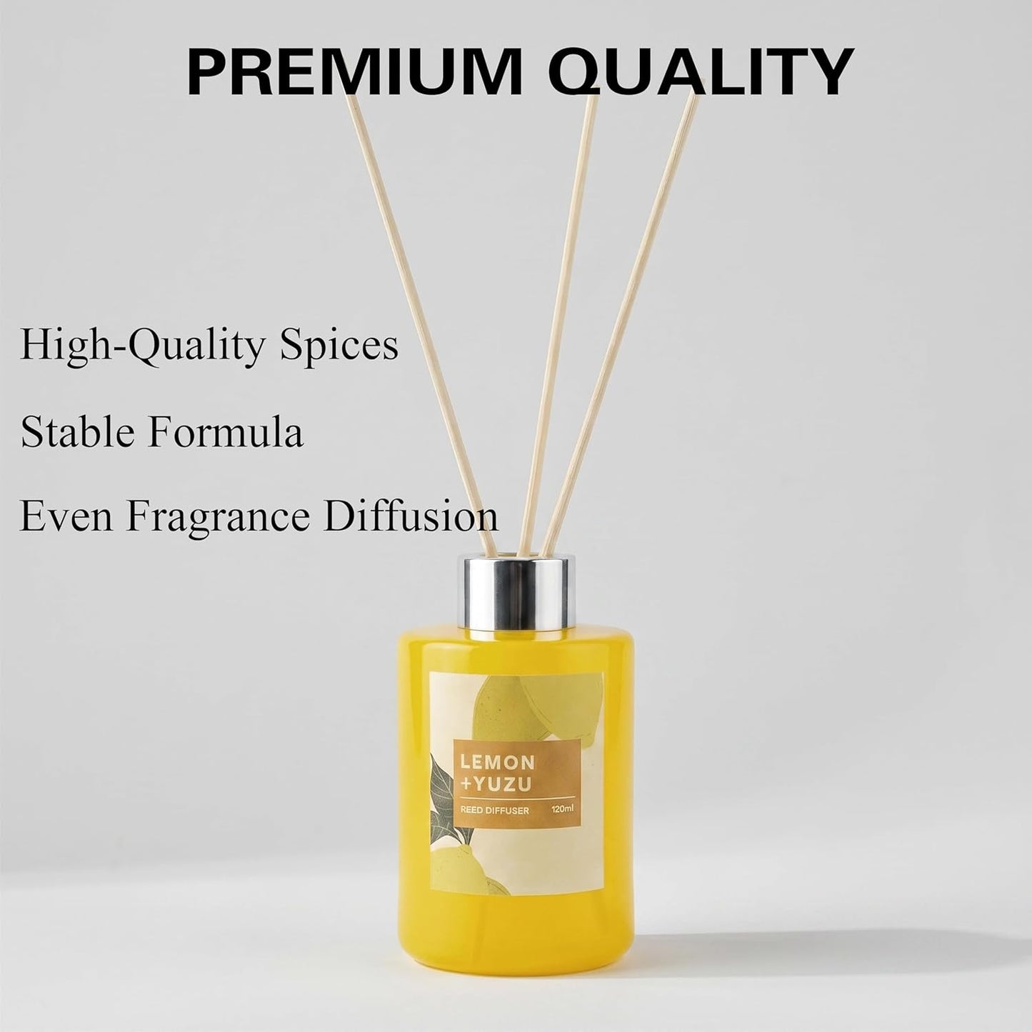 Fresh Lemon Scented Reed Diffuser Set – 4.06 fl.oz (120ml) with Sticks, Natural Essential Oil Aromatherapy for Home, Bedroom & Bathroom Decor, Housewarming Gift