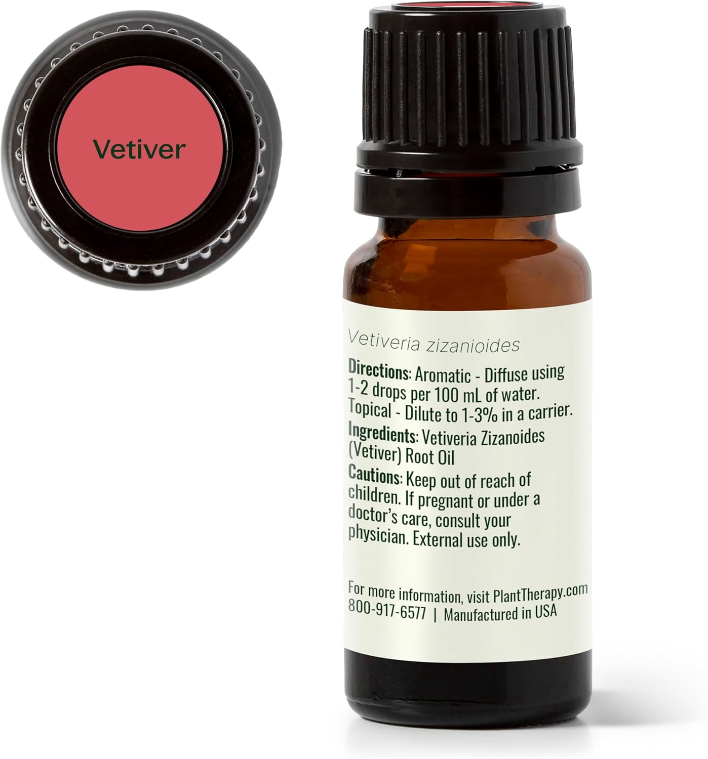 Plant Therapy Vetiver Essential Oil, 10 mL (1/3 oz), 100% Pure and Undiluted, Great for Essential Oil Diffusers and DIY Skincare