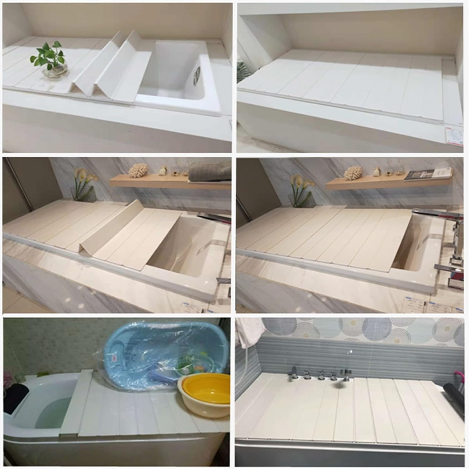 Folding PVC Bathtub Cover Bathtub Caddy Tray, Dust-Proof Board Insulation Cover Shutter Bath Lid Bath Tub Accessories, 0.6cm Thickness 22 Size (Color : White, Size : 80x138x0.6cm)