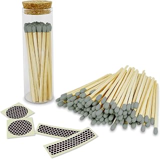 4" Gray Matches in a Chic Jar + Striker Stickers Included | 100 Stylish Decorative Safety Matches with a Modern Cork Top Glass Holder | Gifts, Home Decor, & Candle Accessories by Thankful Greetings