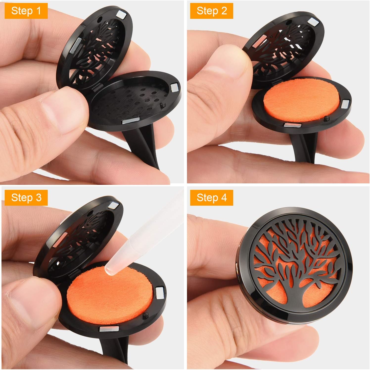 Tatuo 2 Pieces 316l Car Aromatherapy Essential Oil Diffuser Air Freshener Vent Clip with 48 Felt Pad Gift for Women Men Birthday Mother's Day(Tree Patterns)