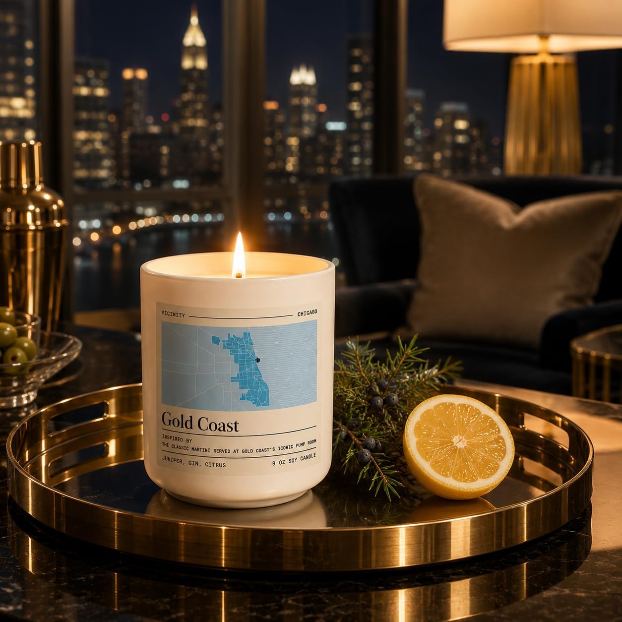 Vicinity Gold Coast, Hand-Poured Soy Candle | Juniper, Gin & Citrus | 9 oz, 45-50 Hour Burn | Gift Ready | Woman-Owned