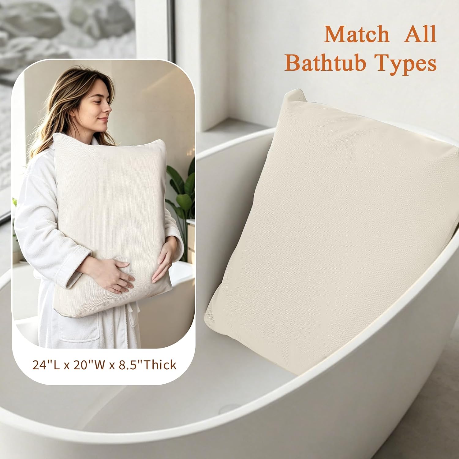 Luxury Bathtub Pillow,Head,Neck & Back Support,Quick-Drying 5D Mesh Core,Gift for Bath Lovers,Adjustable Thickness Fits Any Bathtubs,Easy to Maintain,Beige White