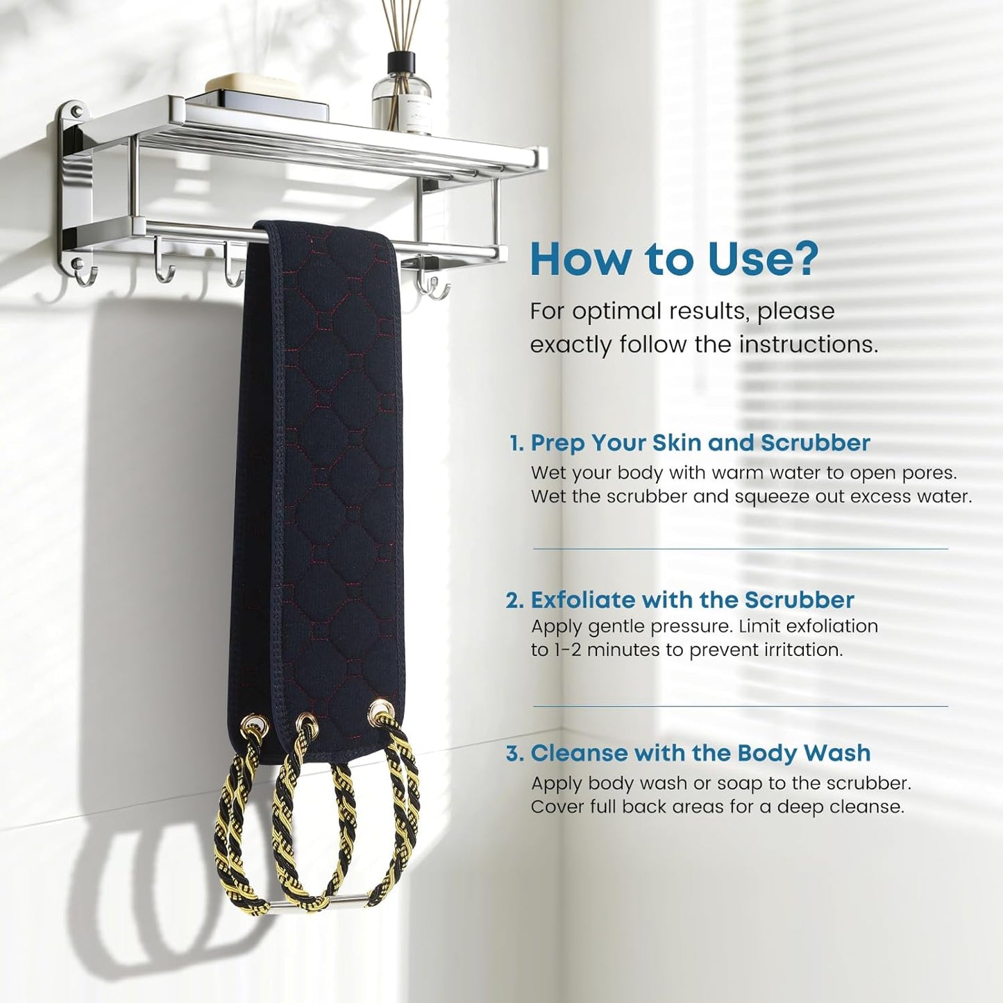 Exfoliating Back Scrubber with Handles, 38.5 Inch Double-Sided Back Exfoliator Body Scrub Towel, Exfoliating Washcloth Bath Tool for Use in Shower, Back Washer to Deep Clean Your Skin for Men & Women
