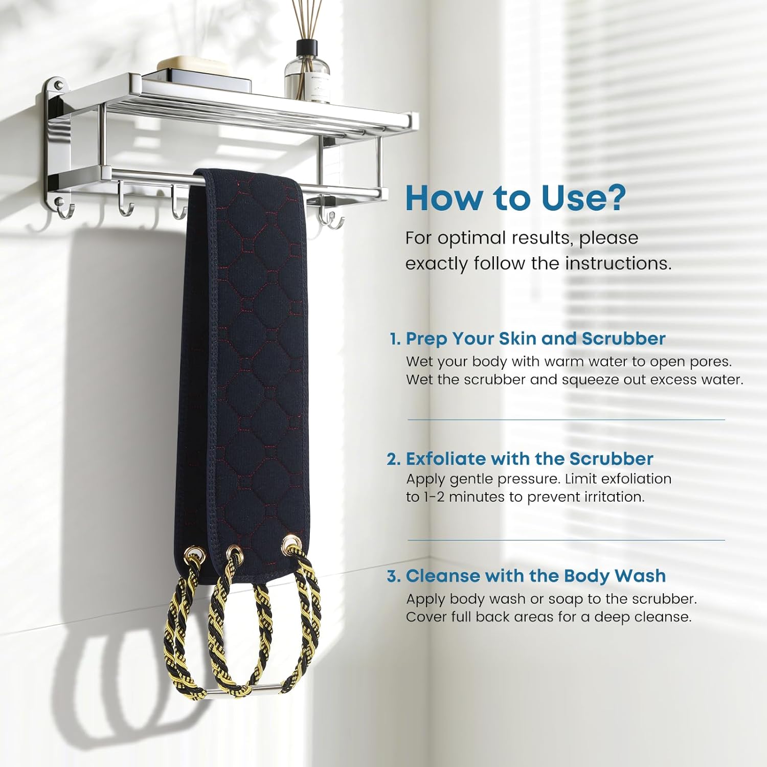 Exfoliating Back Scrubber with Handles, 38.5 Inch Double-Sided Back Exfoliator Body Scrub Towel, Exfoliating Washcloth Bath Tool for Use in Shower, Back Washer to Deep Clean Your Skin for Men & Women