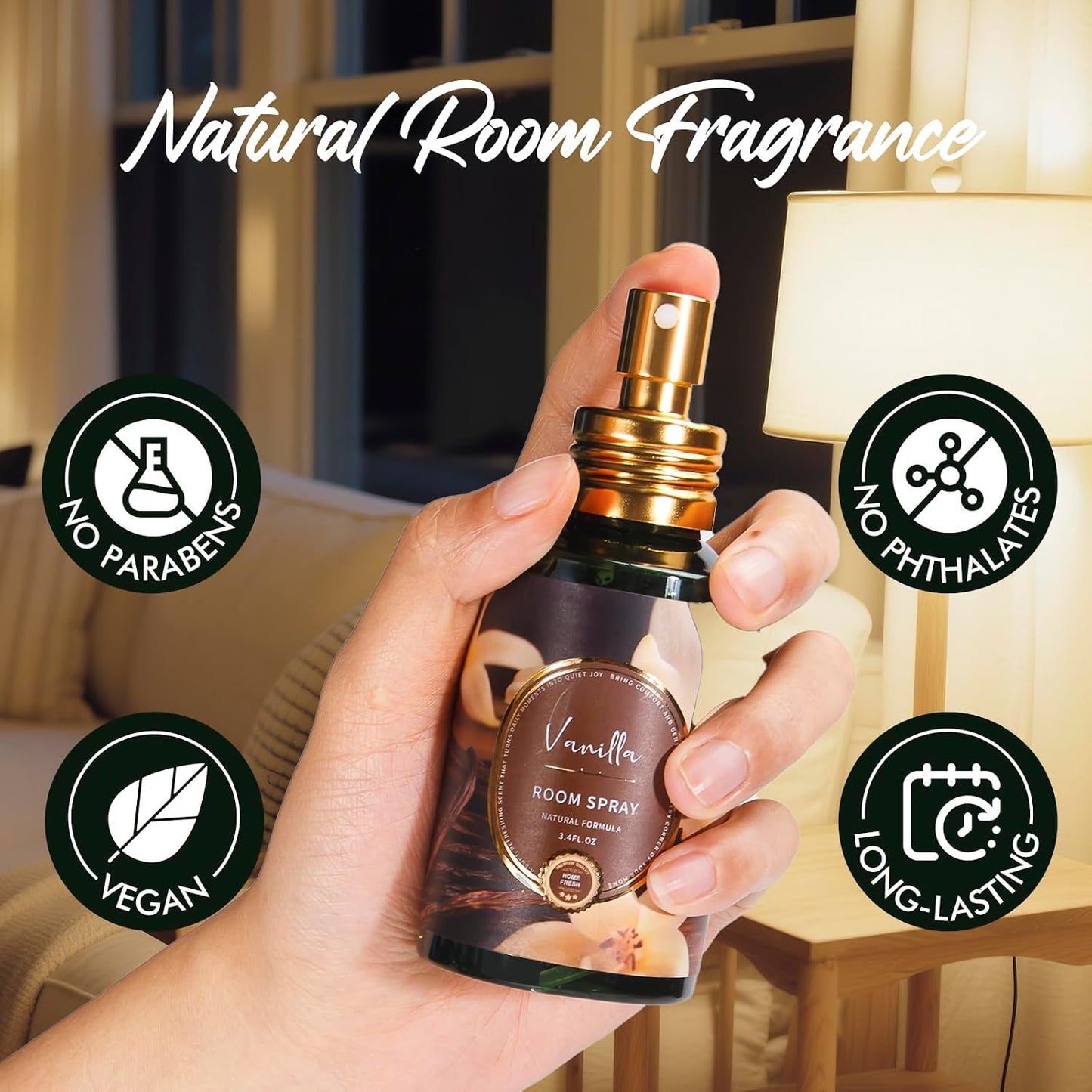 Vanilla Room Spray 2 Pack, 3.4oz/100ml Each – Long-Lasting Air Freshener & Odor Eliminator for Home, Bathroom, Bedroom & Office, Concentrated Room Spray