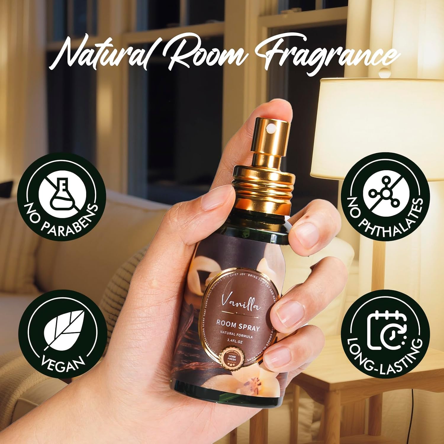 Vanilla Room Spray 2 Pack, 3.4oz/100ml Each – Long-Lasting Air Freshener & Odor Eliminator for Home, Bathroom, Bedroom & Office, Concentrated Room Spray