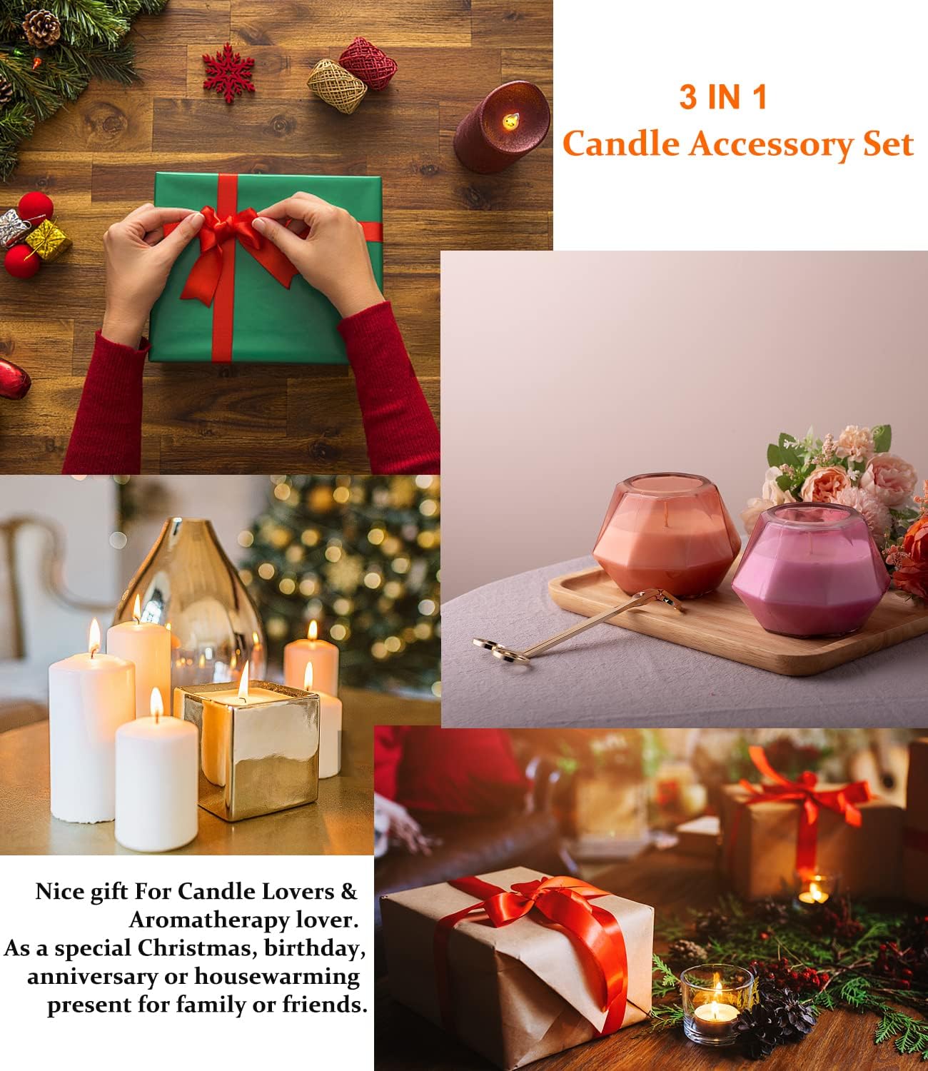 3 in 1 Candle Accessory Kits,Candle Snuffer,Candle Wick Cutter Trimmer and Candle Wick Dipper with Gift Bag, Candle Care Kit for Gifts Candle Lovers (Black)