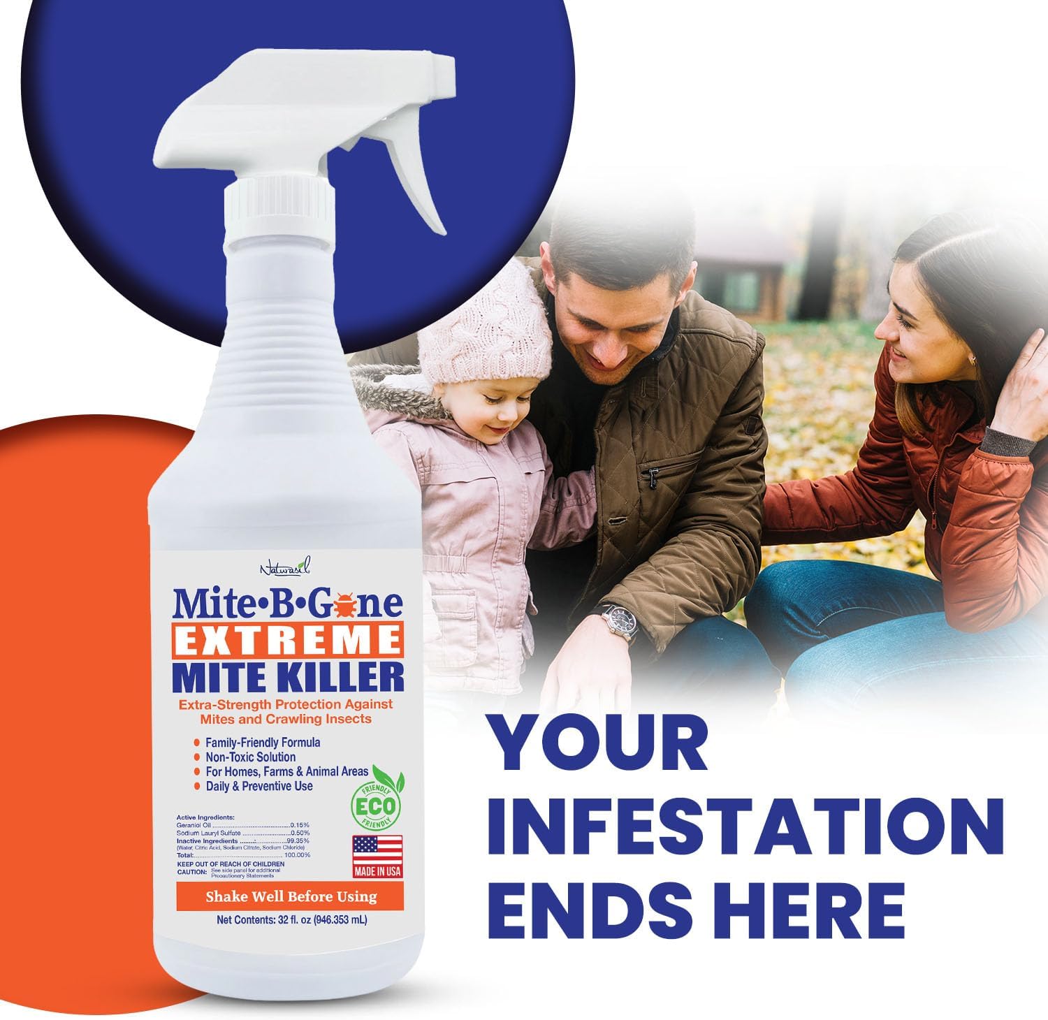Mite-B-Gone Extreme Mite Killer Spray, 32 oz – Extra-Strength Surface Treatment for Bedding, Furniture, Carpets, Home & Pet Use – Plant-Based, Made in USA
