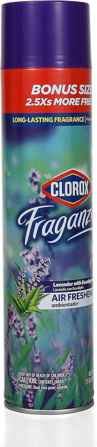 Clorox Fraganzia Aerosol Air Freshener in Lavender with Eucalyptus Scent | Long-Lasting Air Freshener Spray | 20 Oz Bonus Size | Room Air Freshener | Lavender Spray, Odor Eliminator (Pack of 2)