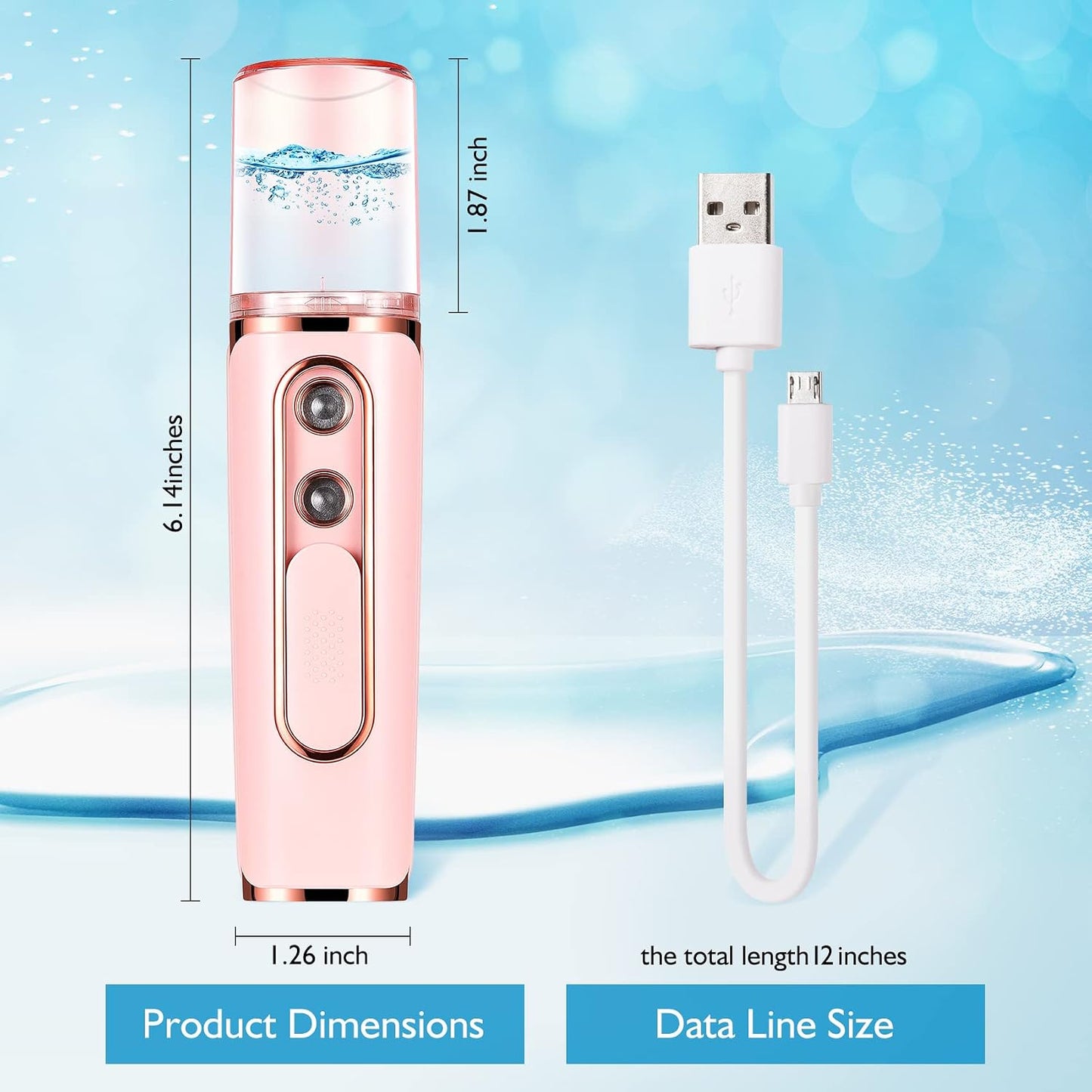 Nano Mister for Eyelash Extensions, Portable Facial Mist Sprayer with 2 Nozzles, 30ml Water Tank - USB Rechargeable Handheld Face Atomizer for Makeup and Skin Hydration - White