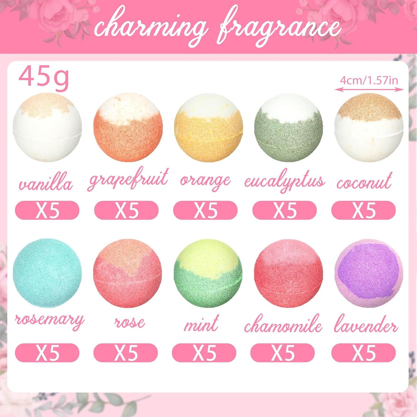 50 Sets Bridal Shower Wedding Party Favors Bath Bombs Mini Bulk Thank You Gifts for Guests Floral 10 Flavors for Bachelorette Party