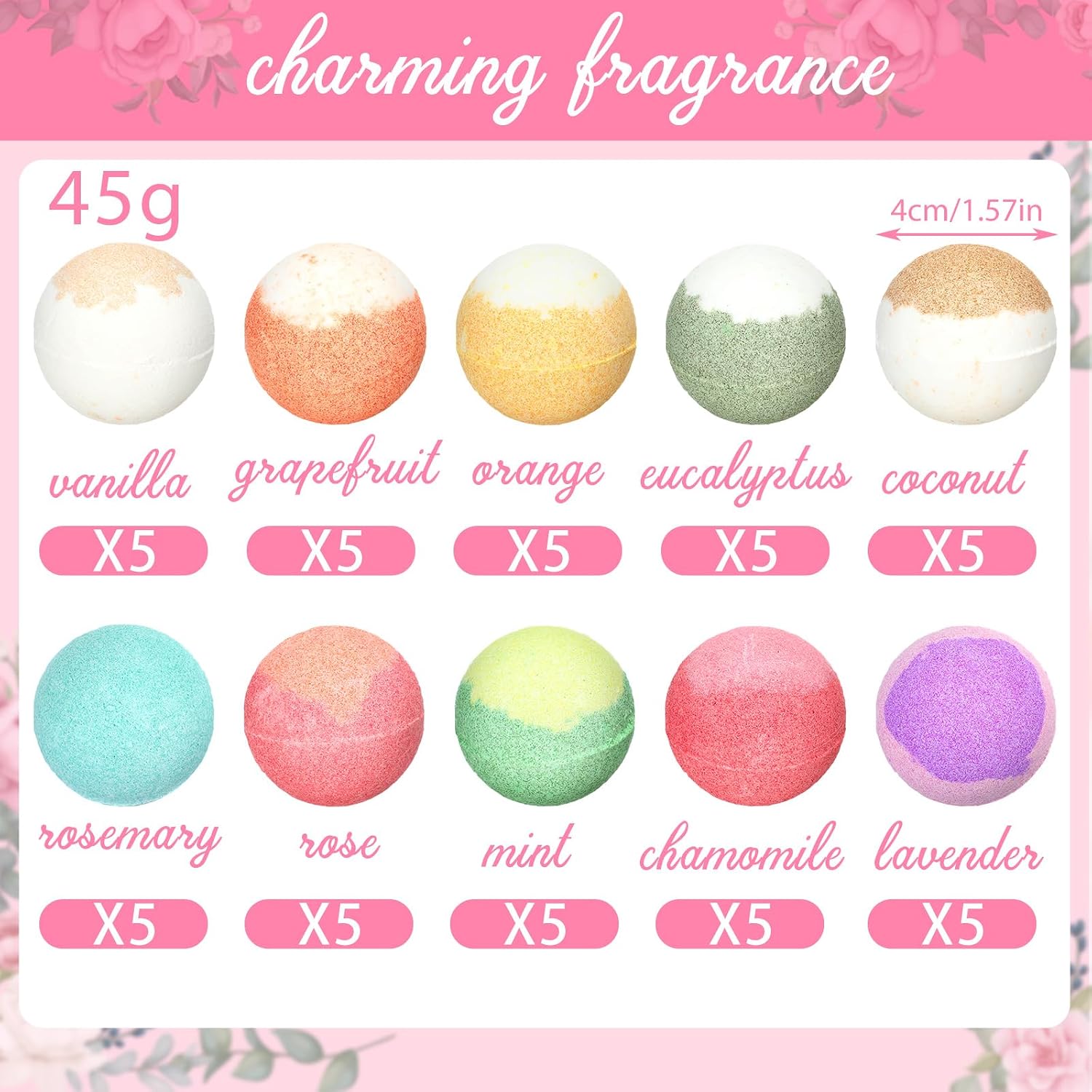50 Sets Bridal Shower Wedding Party Favors Bath Bombs Mini Bulk Thank You Gifts for Guests Floral 10 Flavors for Bachelorette Party