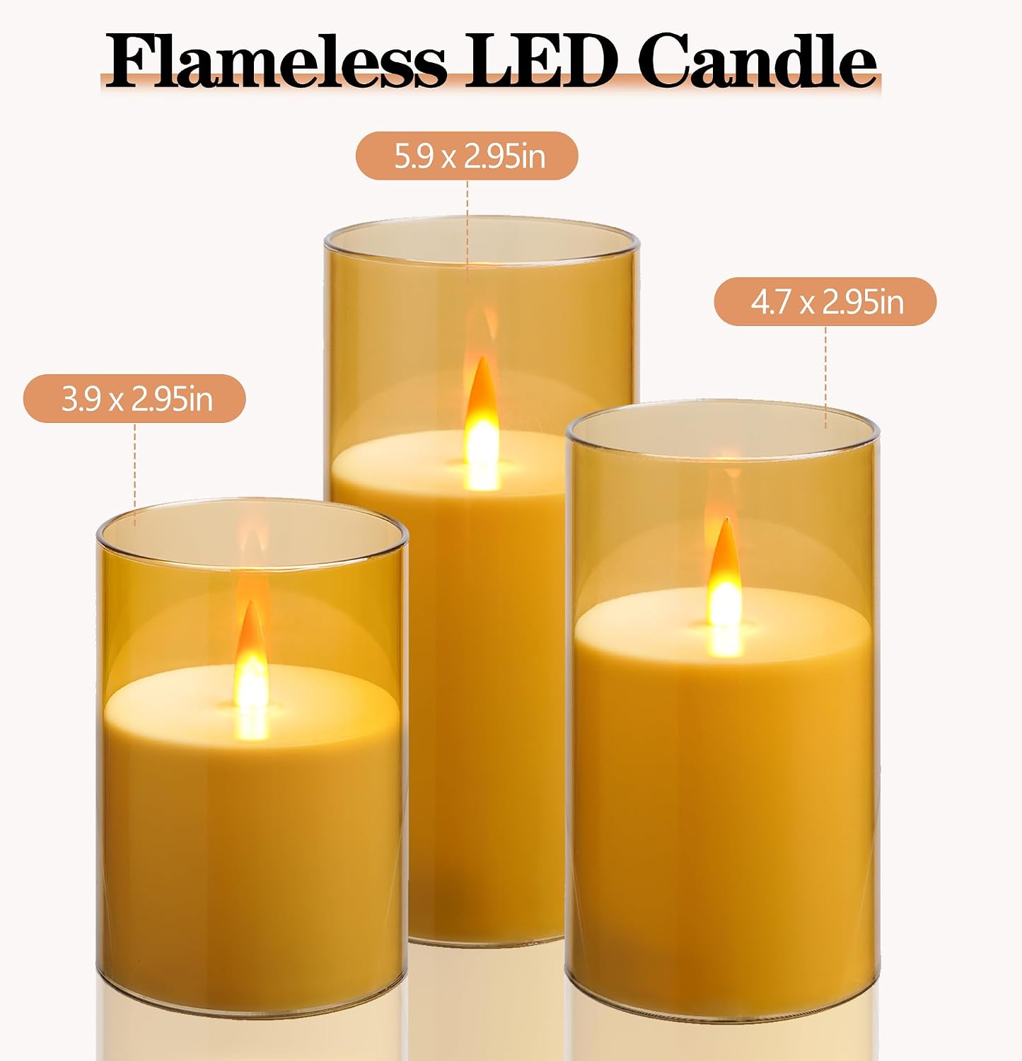 Upinmz Gold Acrylic Flameless Candles with Remote Control and Timers，Battery Operated Candles，LED Pillar Candles with Dancing Flame ，for Home Decorations ，Set of 3