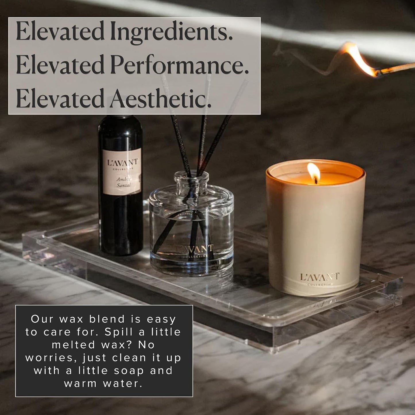 L'AVANT Collective Luxury Scented Candle | Clean-Burning Soy & Coconut Wax, Non-Toxic, 40 Hour Burn Time | Home Decor Candle in Minimal White Jar, Gift Ready | 8 oz | Ambre Santal