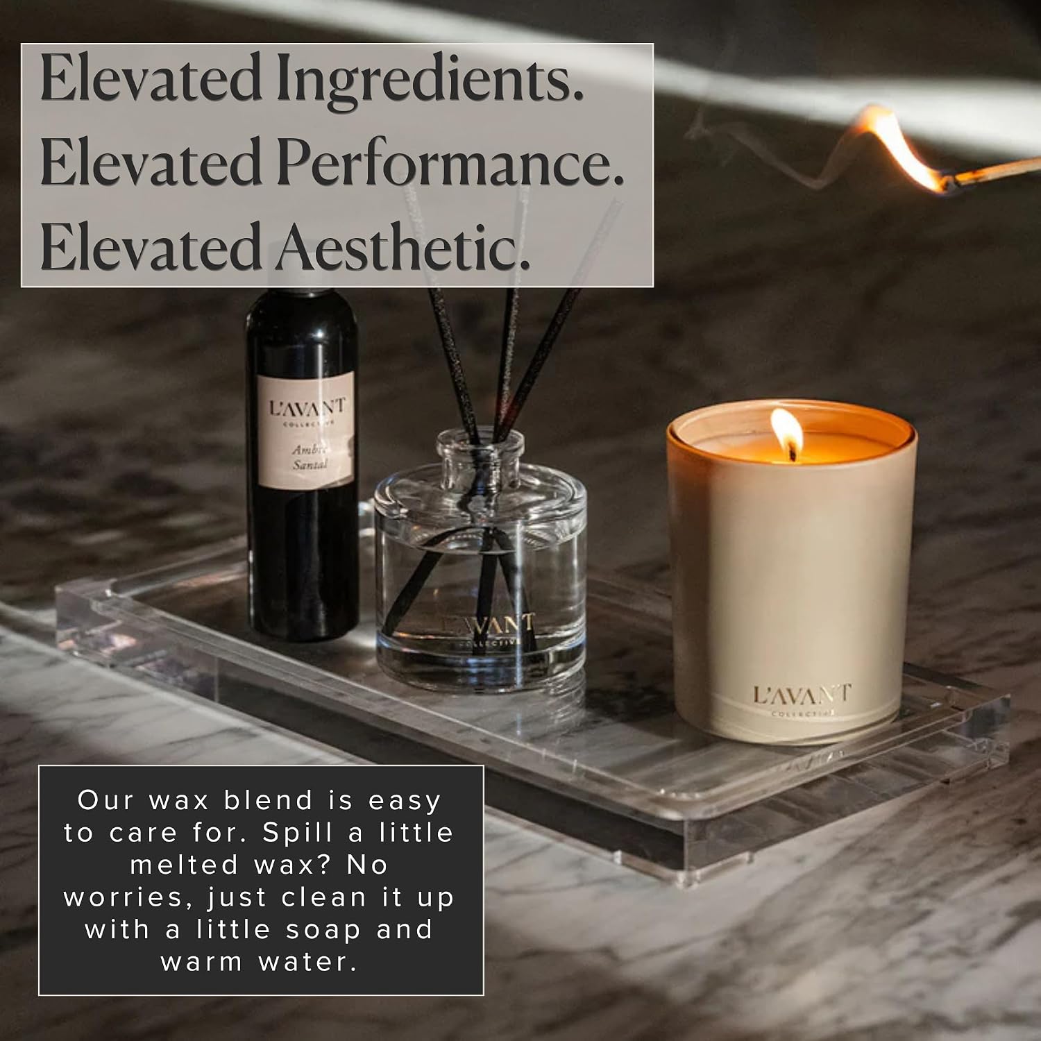 L'AVANT Collective Luxury Scented Candle | Clean-Burning Soy & Coconut Wax, Non-Toxic, 40 Hour Burn Time | Home Decor Candle in Minimal White Jar, Gift Ready | 8 oz | Ambre Santal