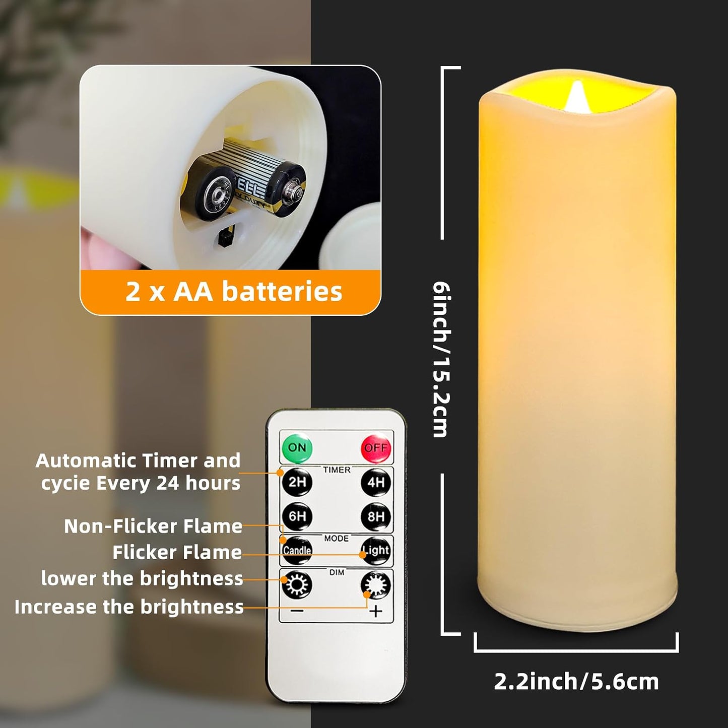 LED Flameless Candles Pack of 1, Outdoor Waterproof Candle with Remote Control& Timer, Indoor Battery Operated Flickering Pillar Fake Candles Long Lasting for Patio, Larterns, Wedding, Porch