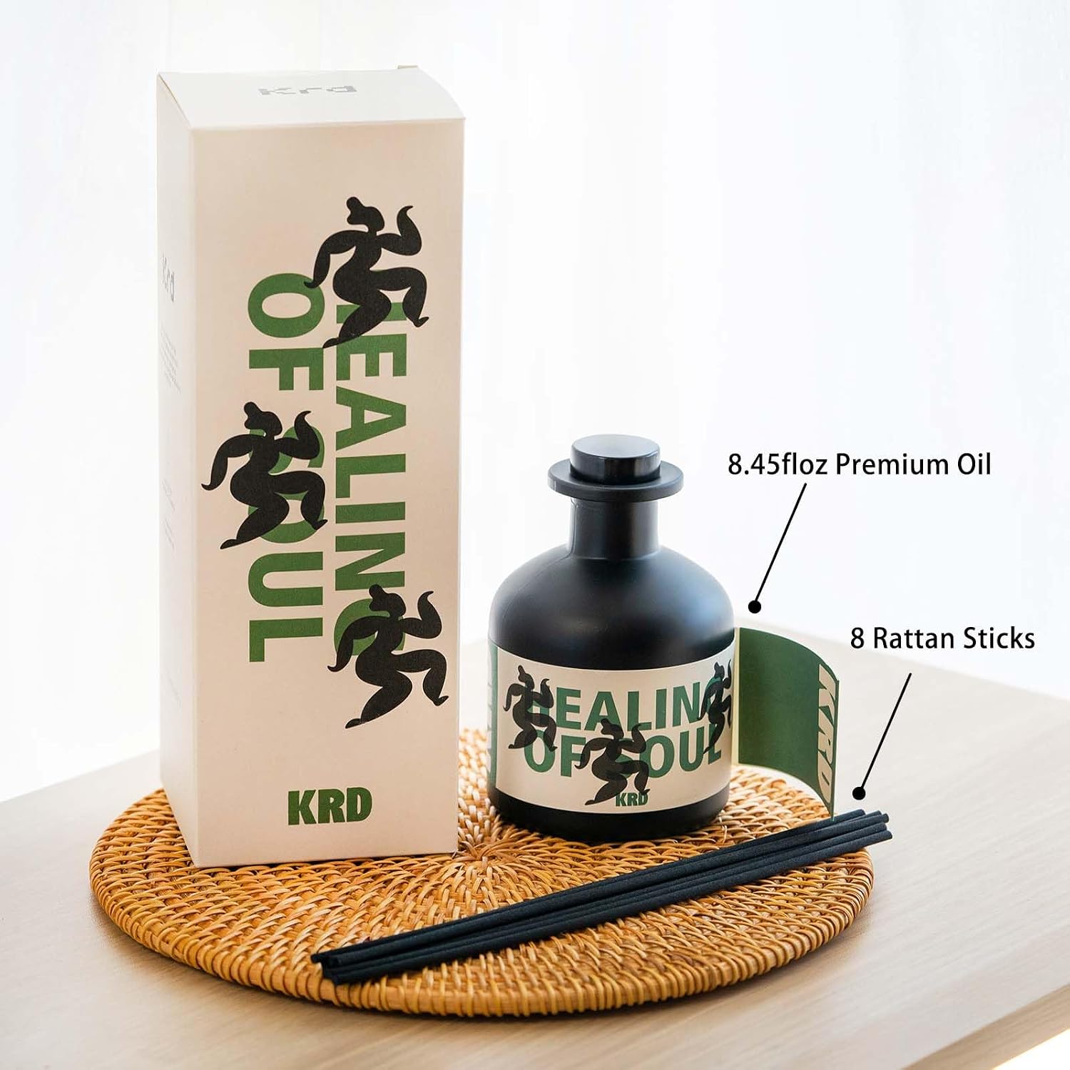 KRD Tomato Leaf Room Scent Diffuser, 3.38 fl oz Natural Rattan Sticks Fragrance Oil, Elegant Housewarming Gift for Women Green Decor