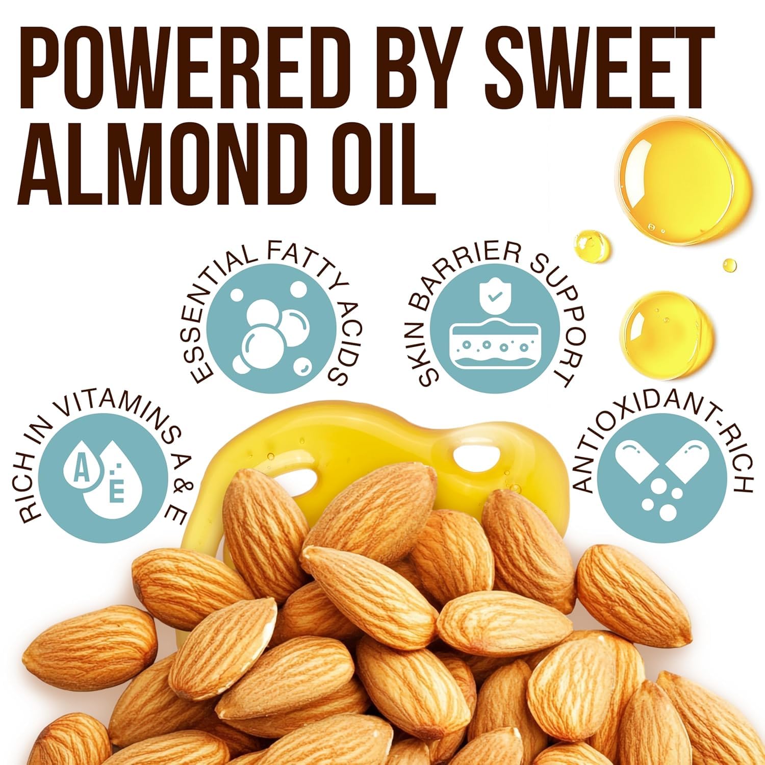 Shower Oil with Pure Sweet Almond Oil | Cleansing Oil Body Wash for Daily Use | Hydrating Body Wash for Dry and Sensitive Skin | Almond Soap for Softer Skin for Your Whole Family | 16.9 Fl Oz