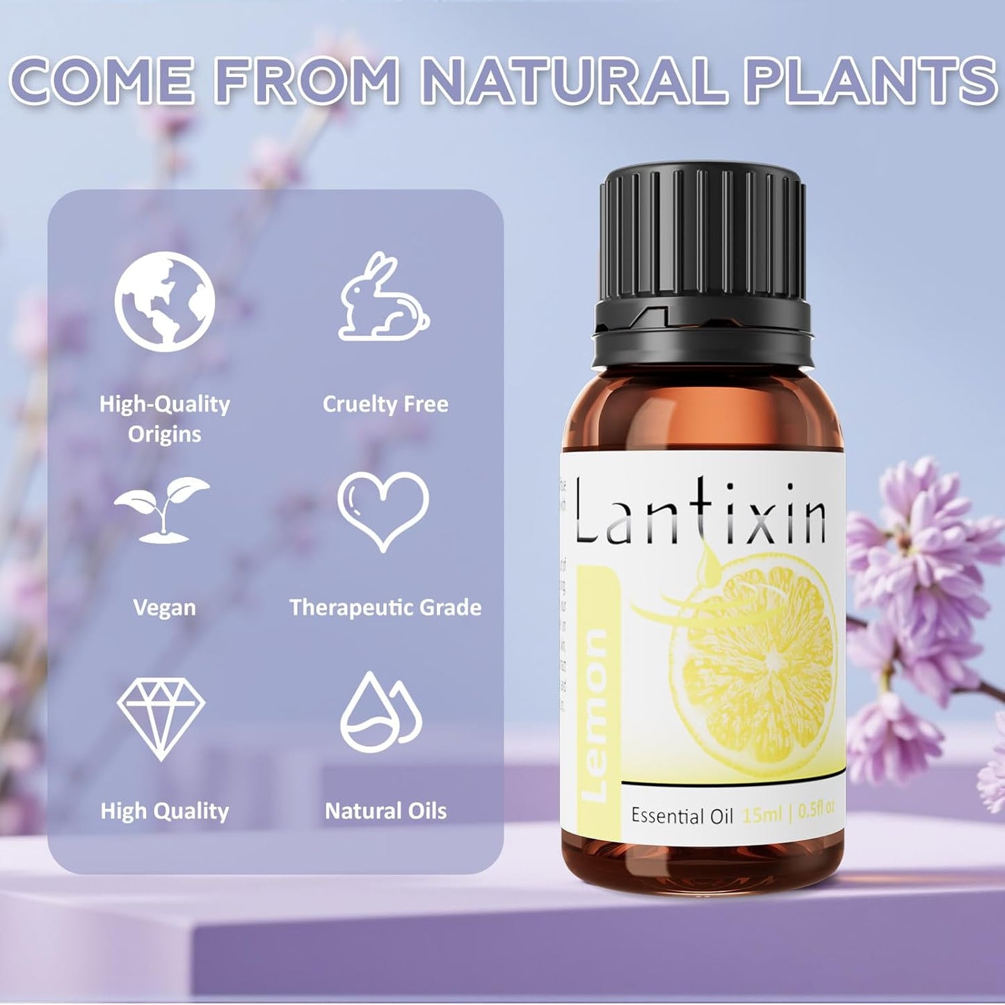 Lantixin 100% Pure Lemon Essential Oil – Natural Undiluted Scent for Diffuser – Bright & Purifying Home Fragrance for Ultrasonic Diffusers, Meditation & Crafting – 0.5 fl oz(Lemon)