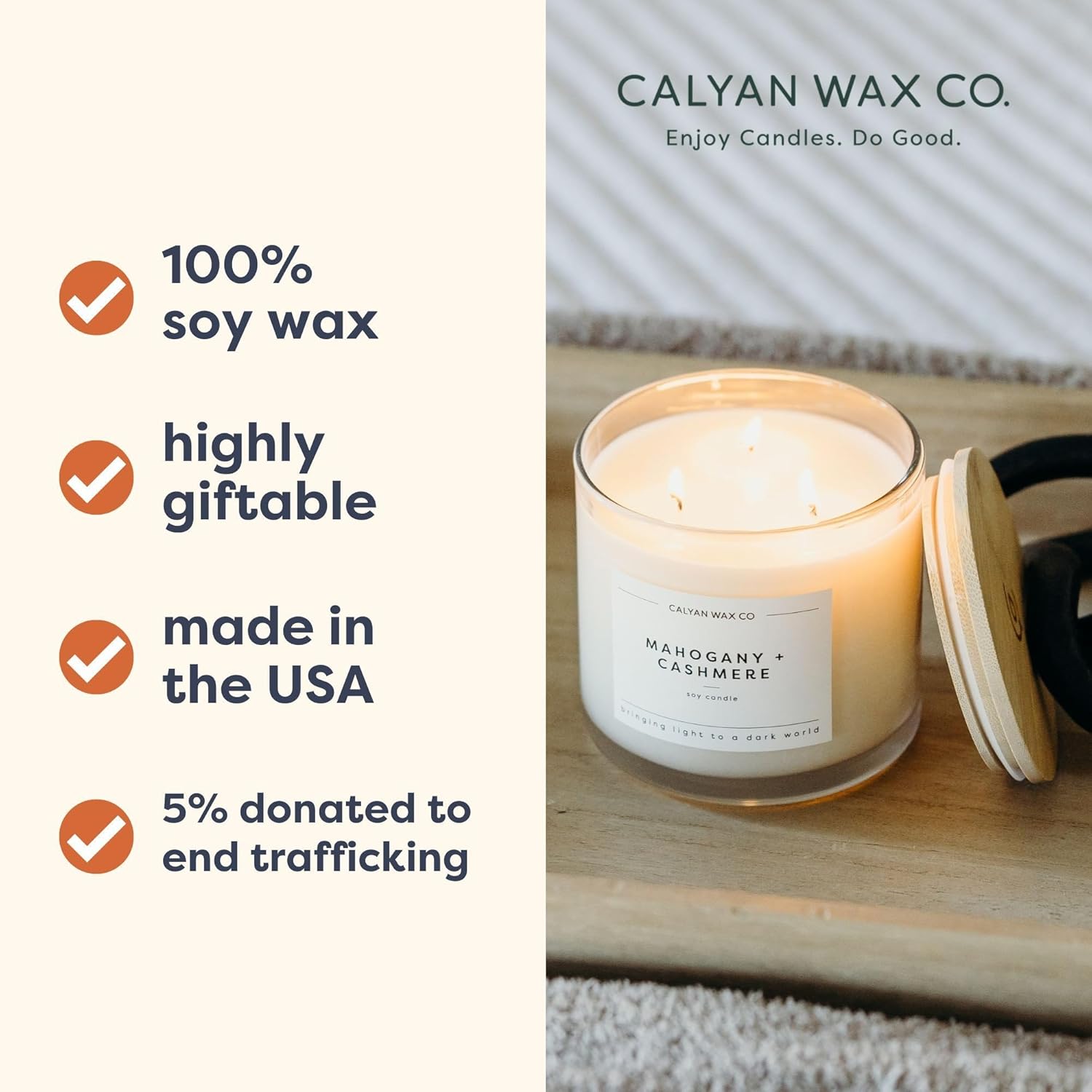 Calyan Wax Co. Lavender & Bergamot 3 Wick Scented Candle - 43 Hour Burn - Luxury 3 Wick Soy Candles - Soy Wax Candles - Long Lasting Large Glass Jar Candle for Home - 14.9oz